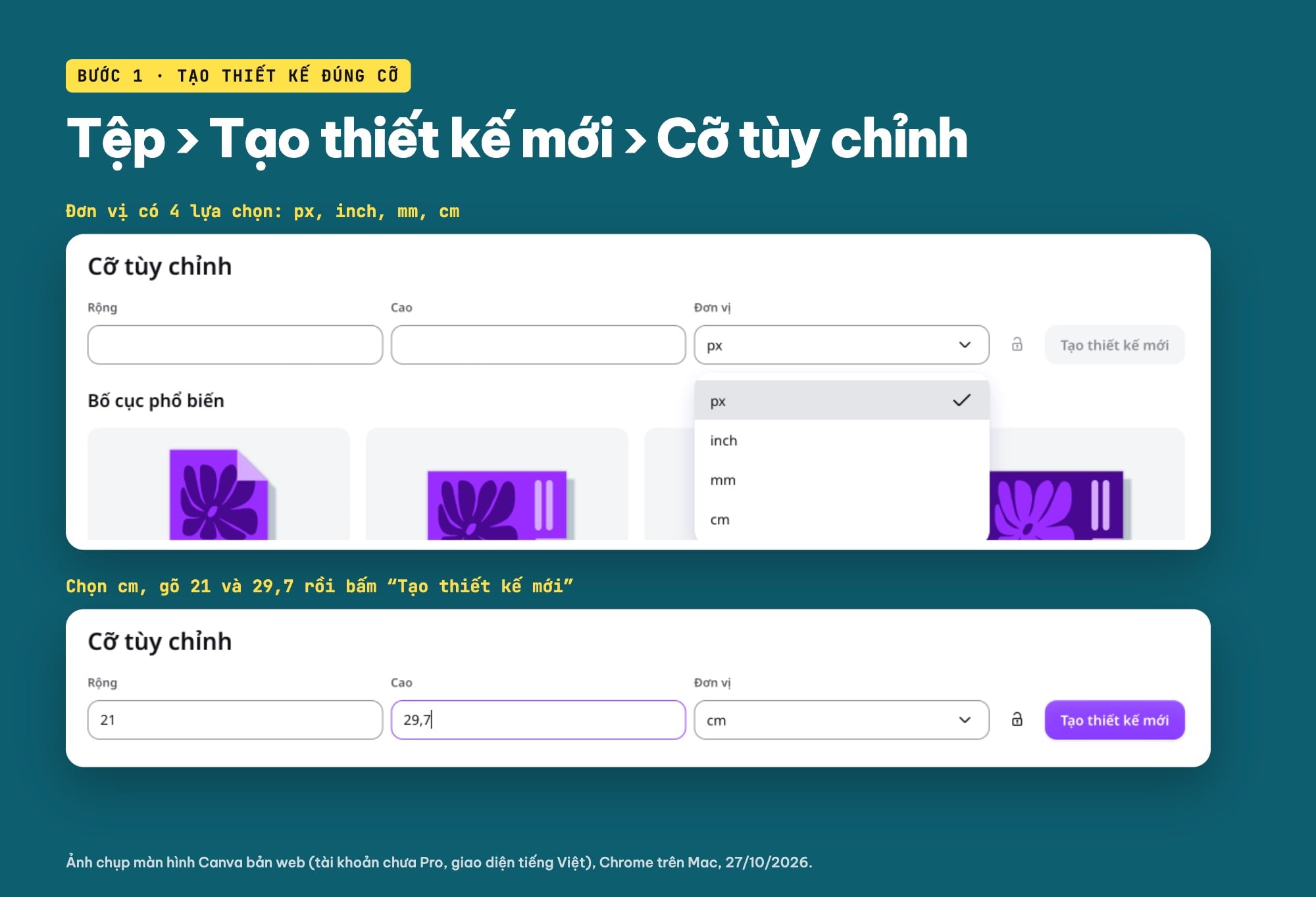 Tạo thiết kế A4 21 x 29,7 cm bằng Cỡ tùy chỉnh trong Canva