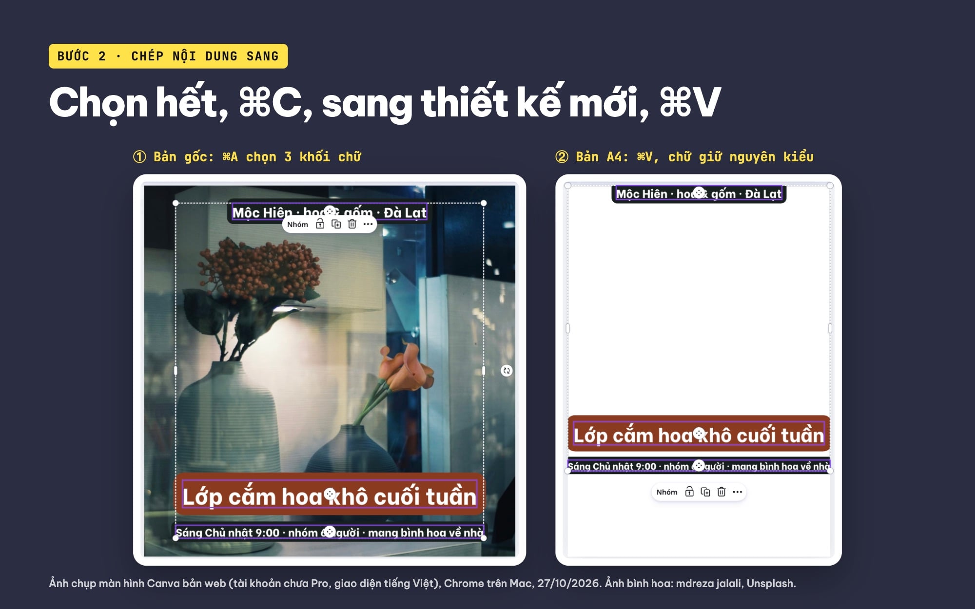 Chép chữ từ thiết kế Canva cũ sang thiết kế mới bằng Cmd C và Cmd V