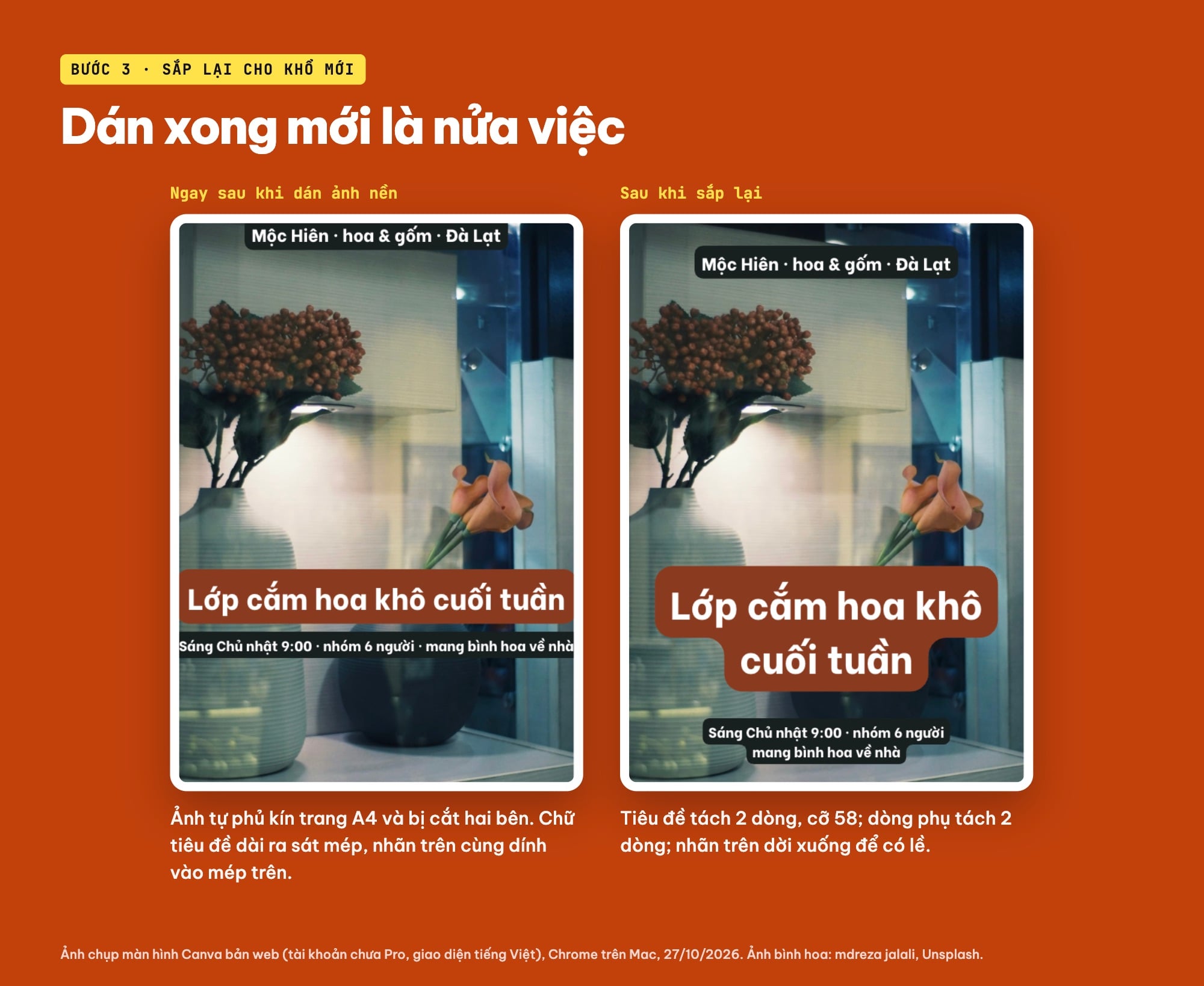 Sắp xếp lại bố cục sau khi chuyển thiết kế Canva sang khổ A4
