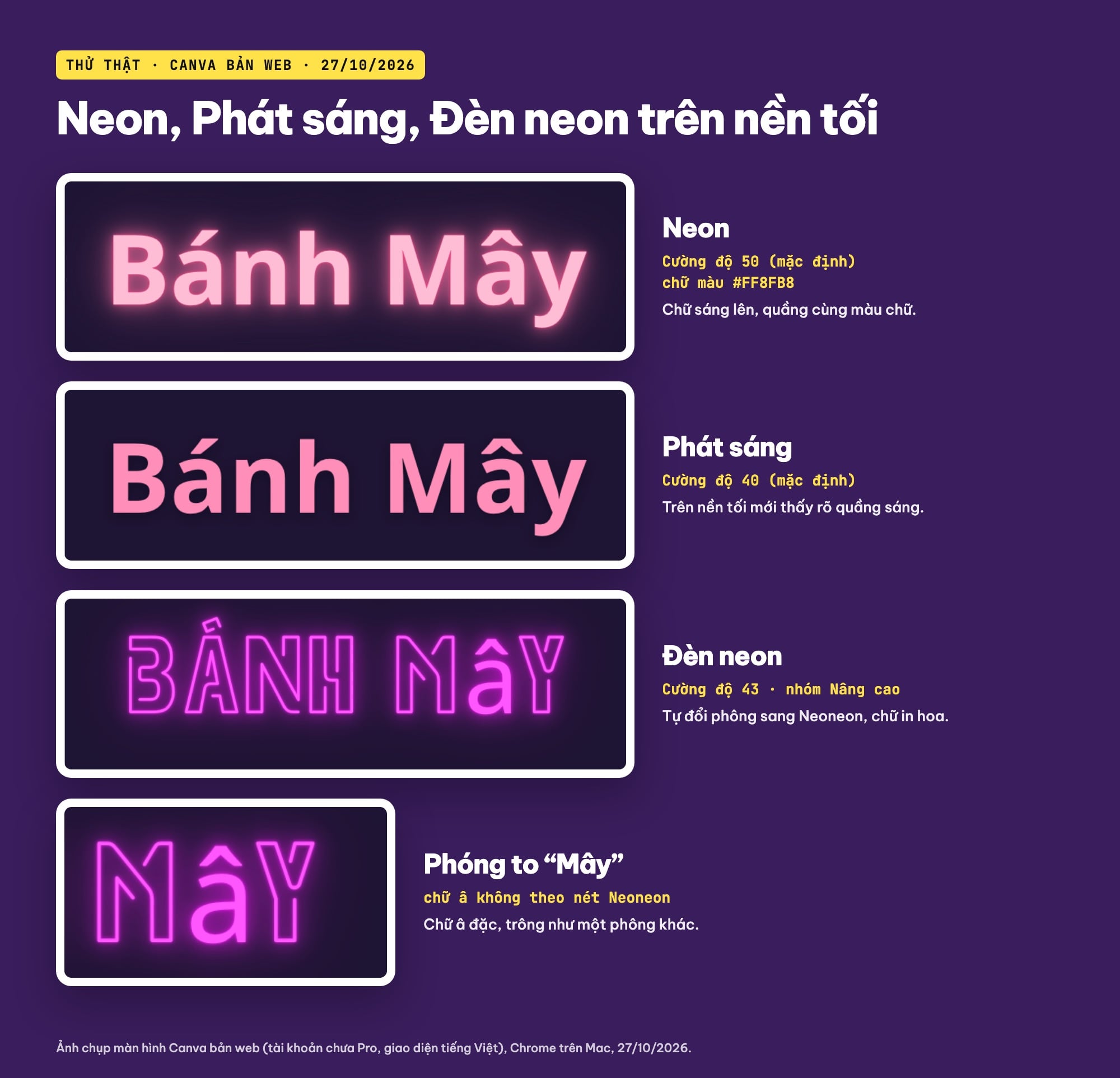 Chữ neon trên Canva: Neon, Phát sáng, Đèn neon