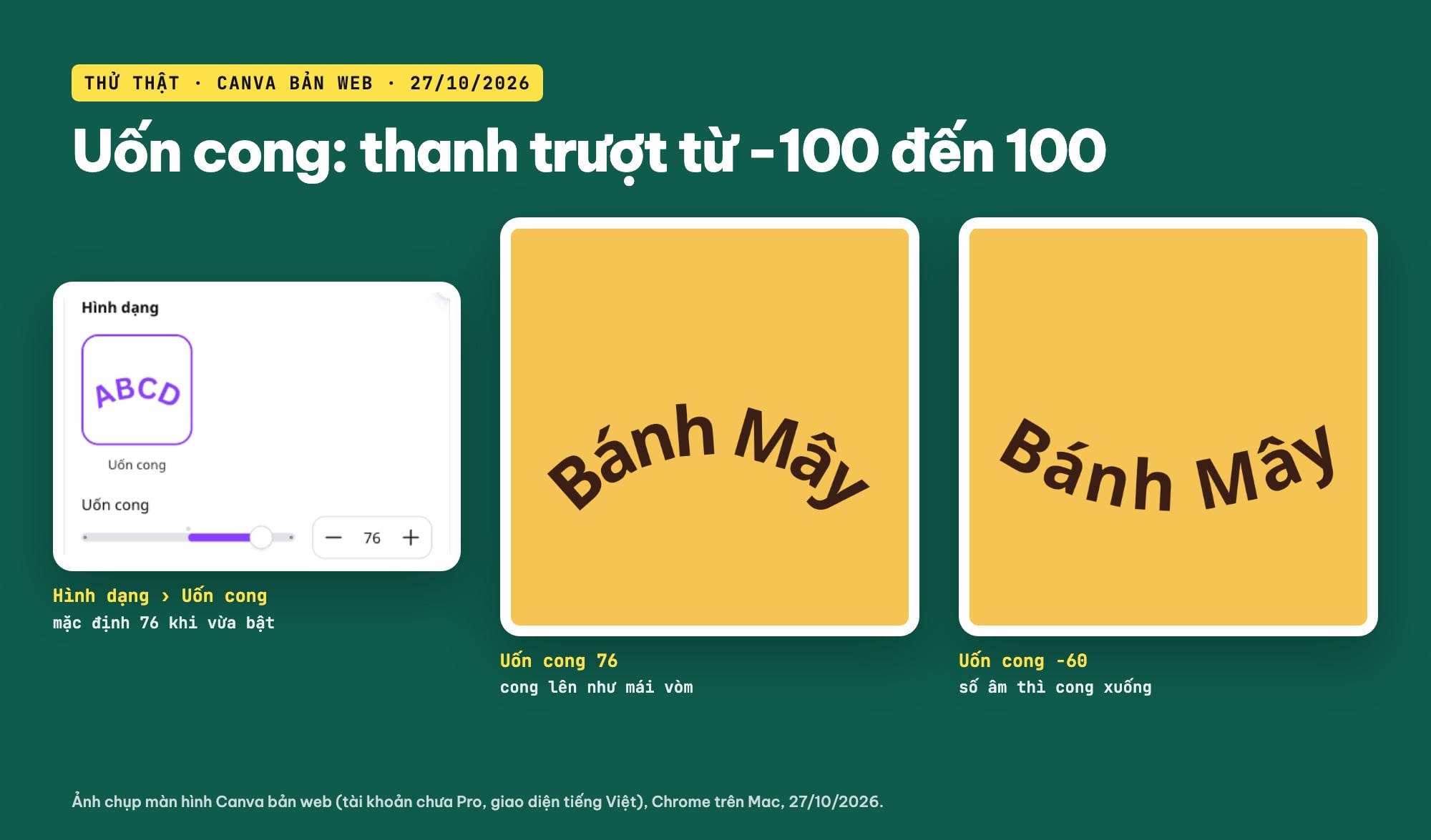 Cách làm chữ cong trên Canva bằng Uốn cong