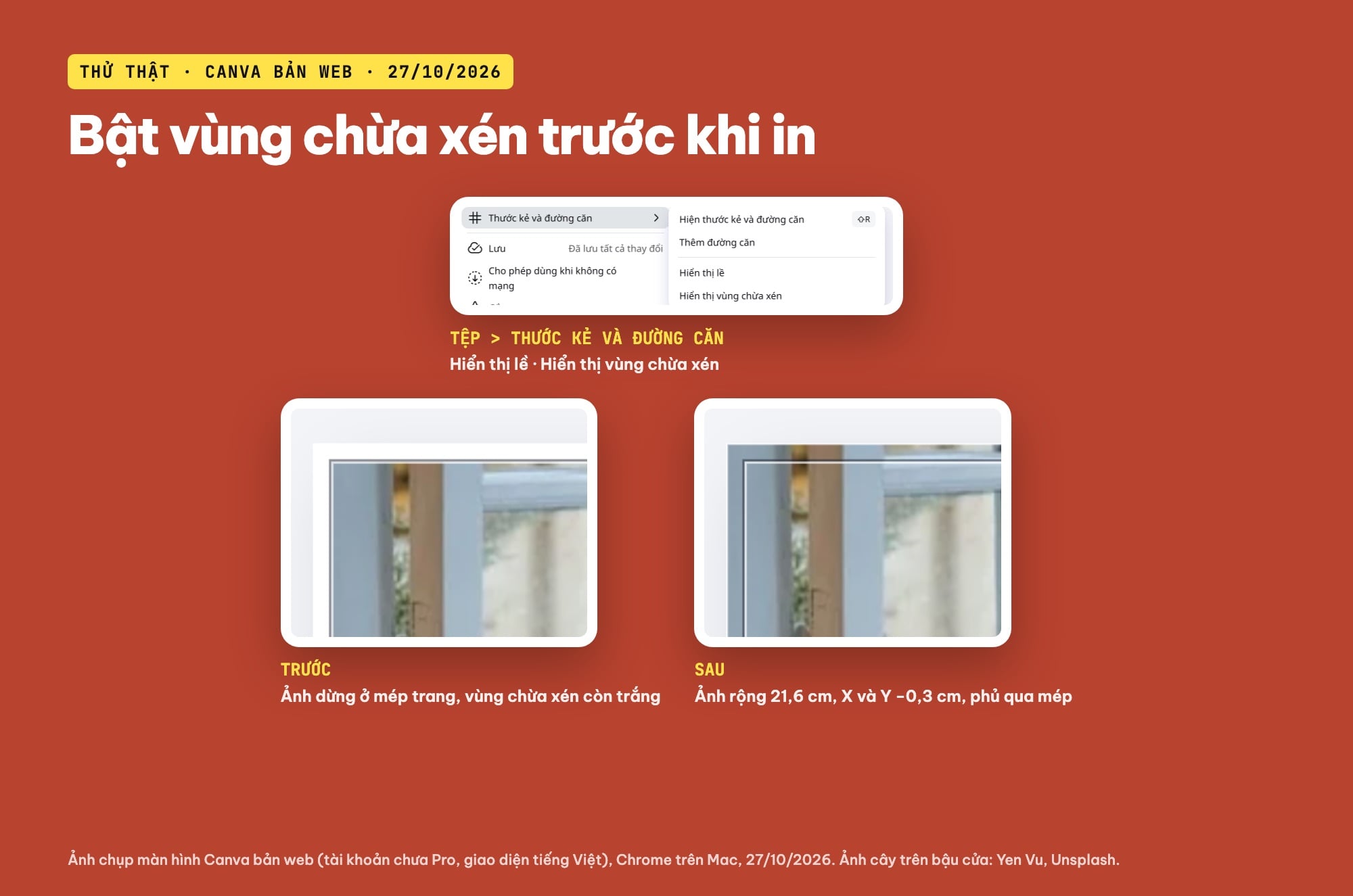 Bật vùng chừa xén cho lịch in trên Canva