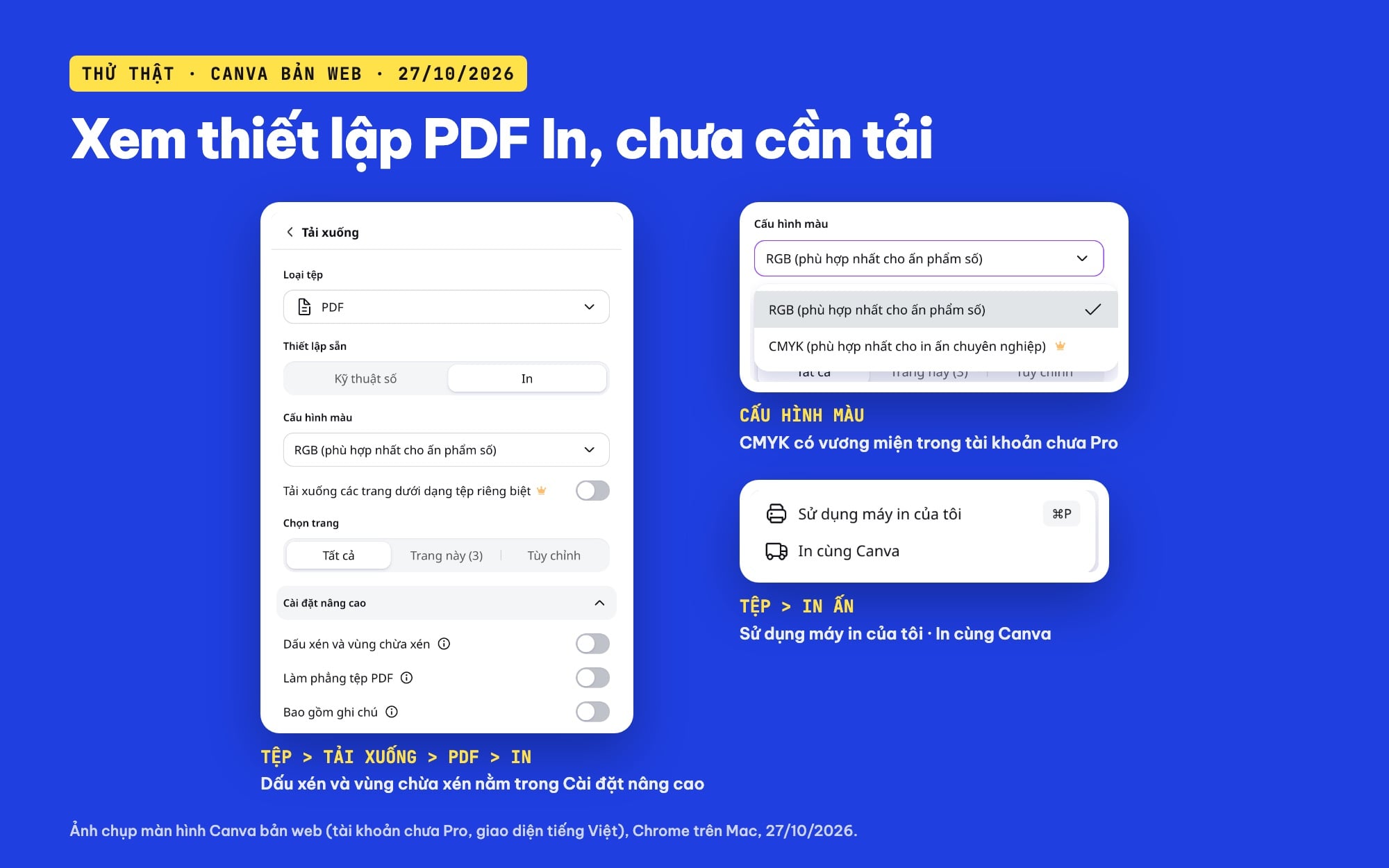 Thiết lập PDF In cho lịch trên Canva