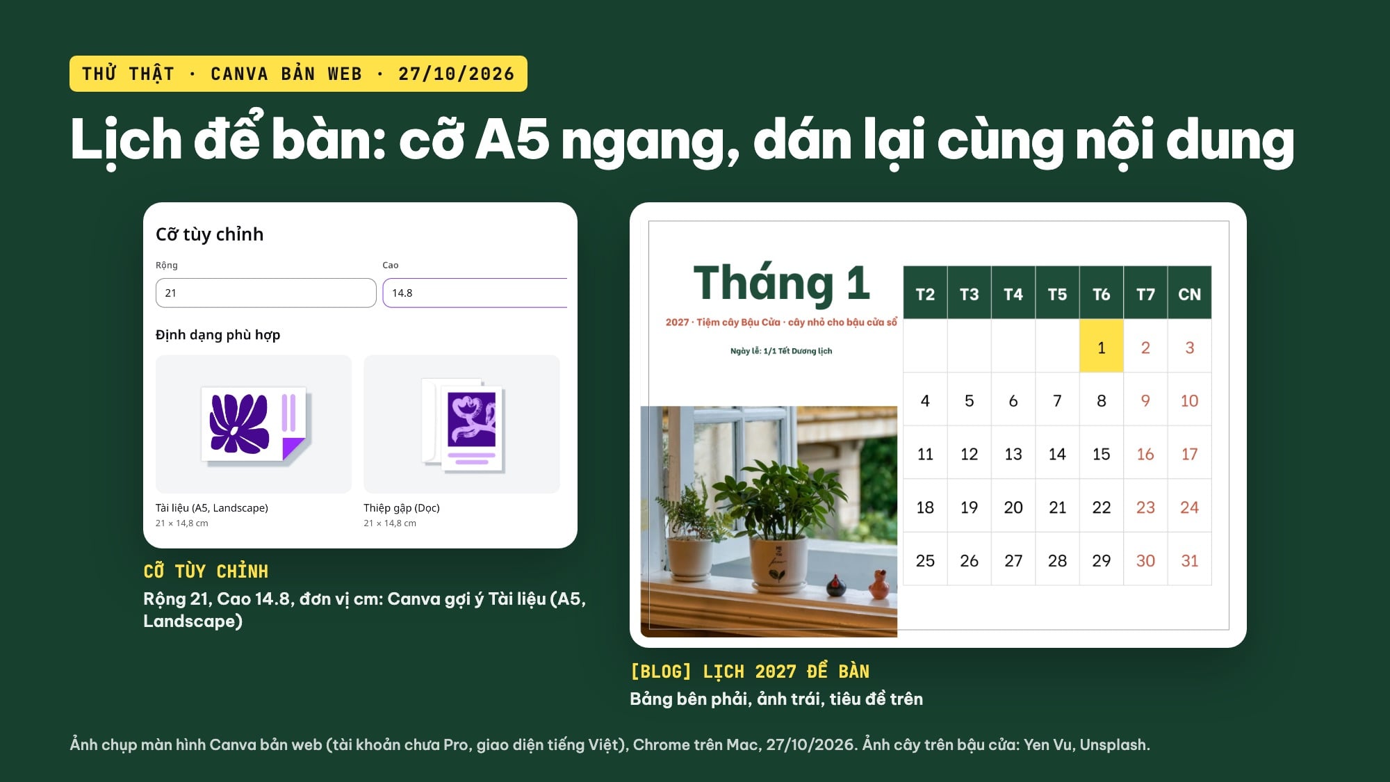 Làm lịch để bàn A5 ngang trên Canva