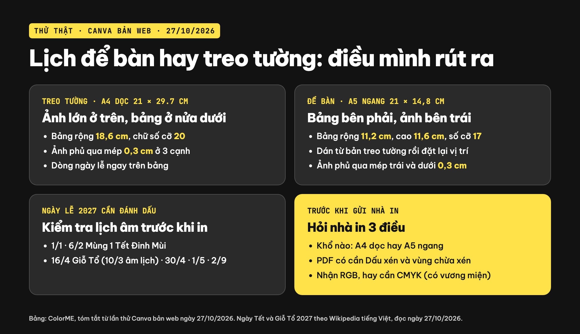 So sánh lịch để bàn và lịch treo tường làm trên Canva
