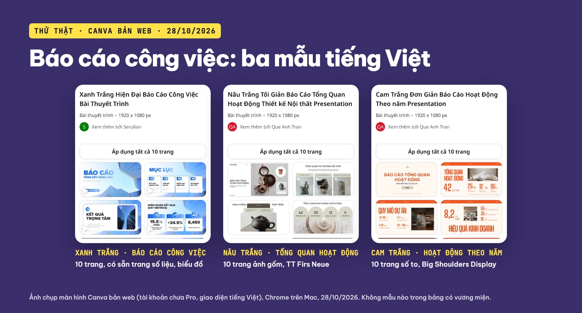 Mẫu slide Canva báo cáo công việc tiếng Việt