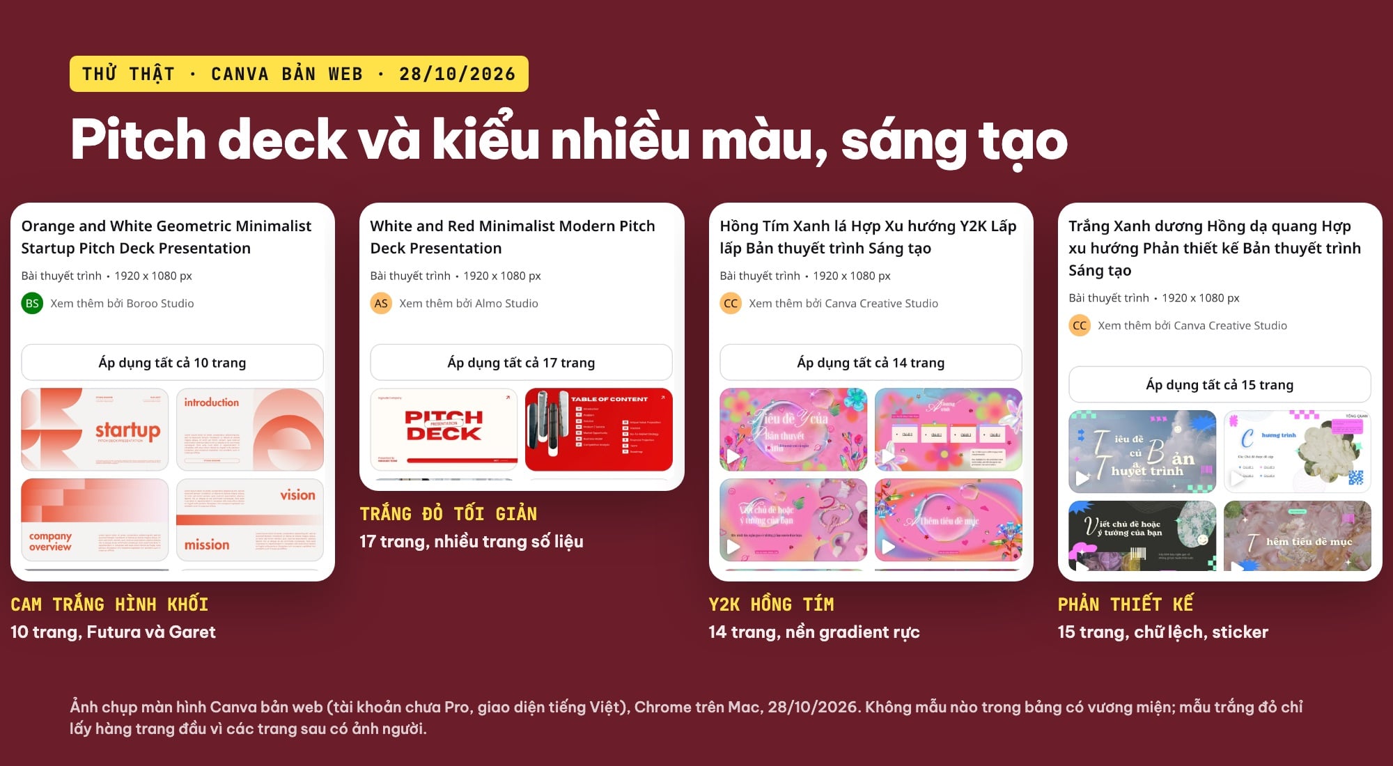 Mẫu slide Canva pitch deck và phong cách sáng tạo