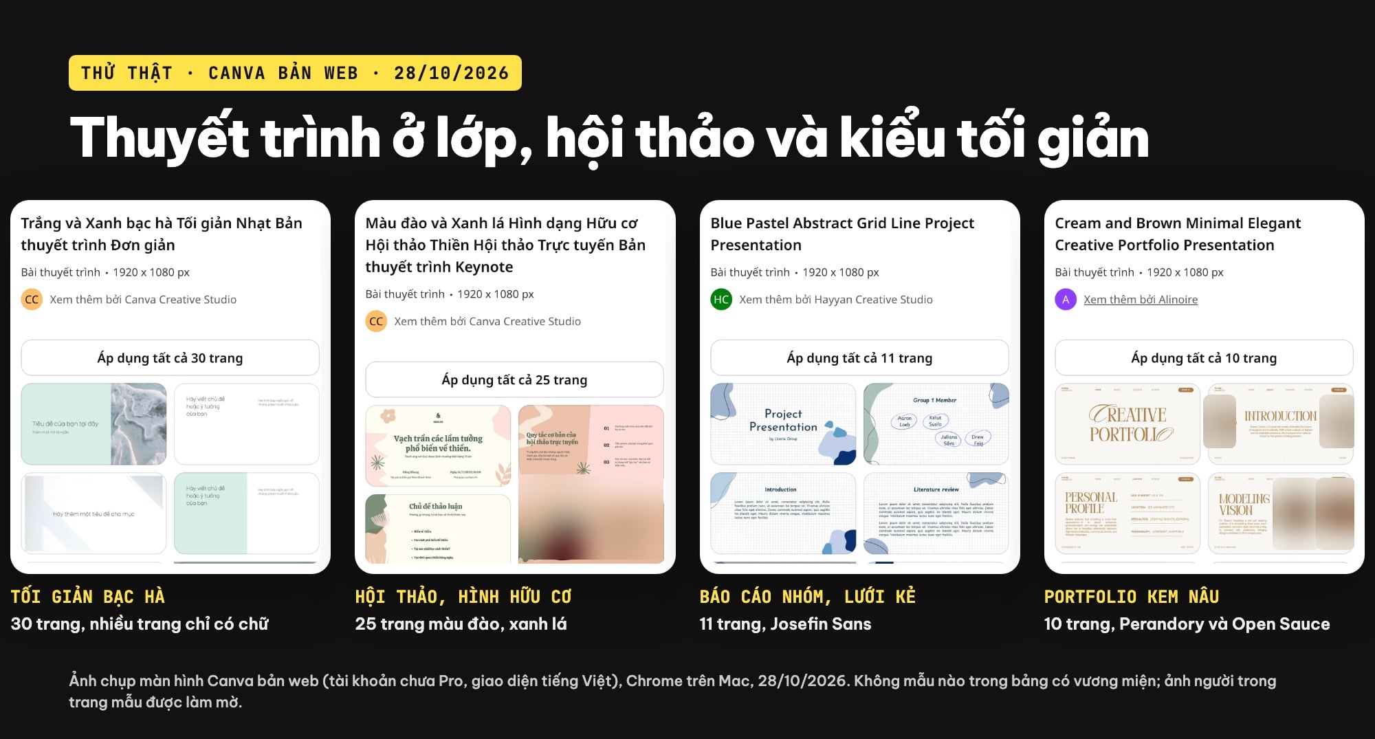 Mẫu slide Canva thuyết trình tối giản và hội thảo
