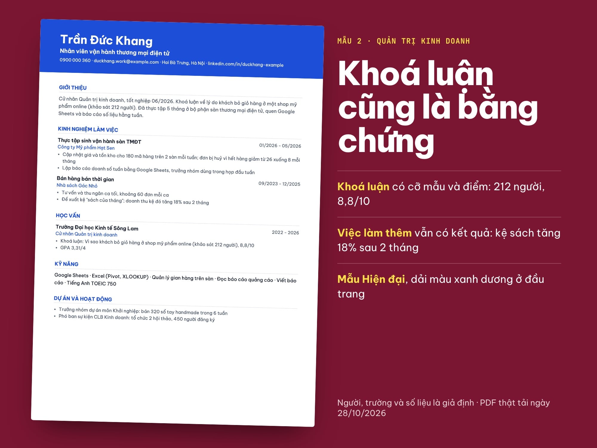 Mẫu CV xin việc cho sinh viên mới ra trường ngành quản trị kinh doanh