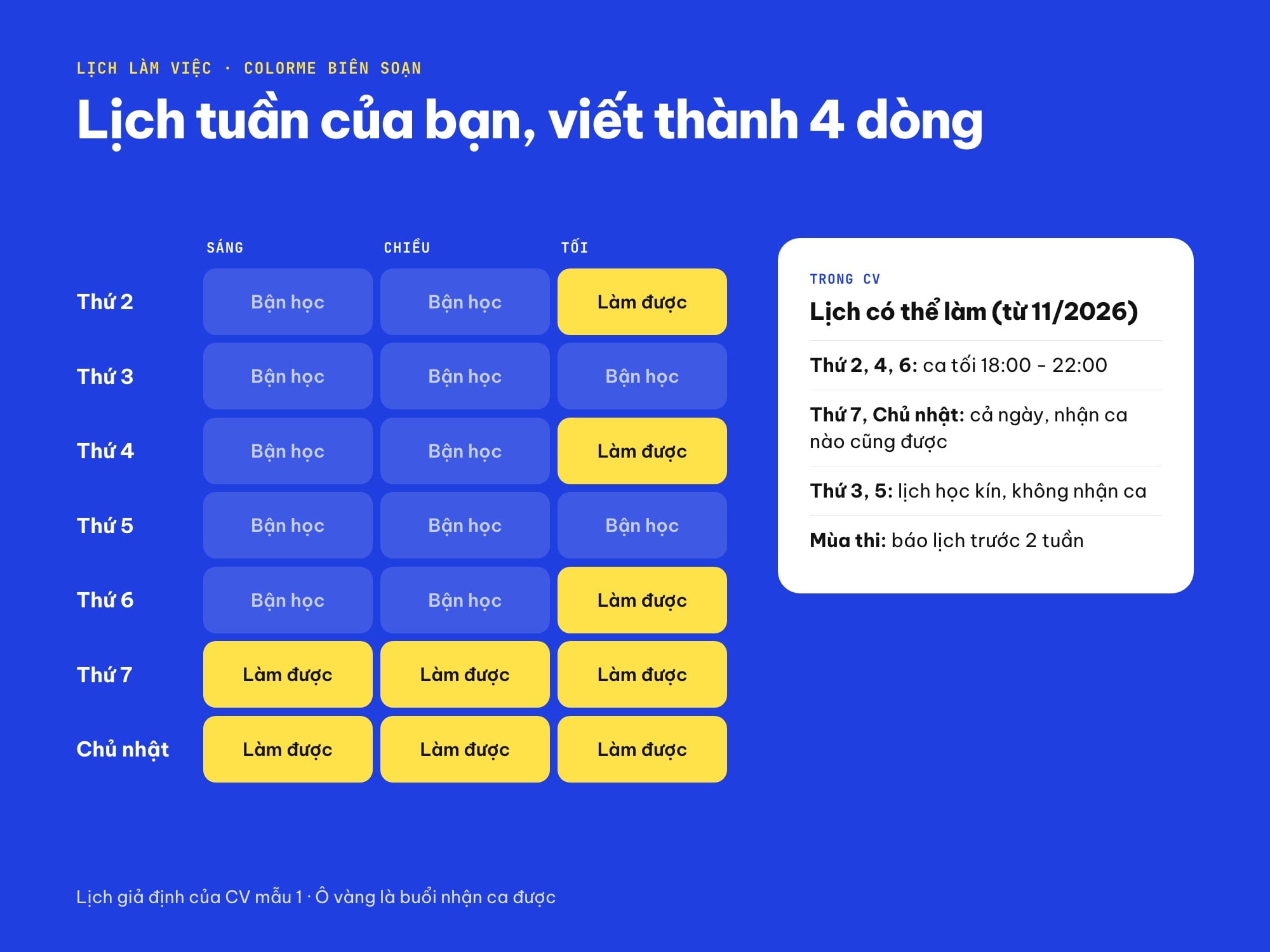 Cách ghi lịch làm việc theo thứ và ca trong CV part time