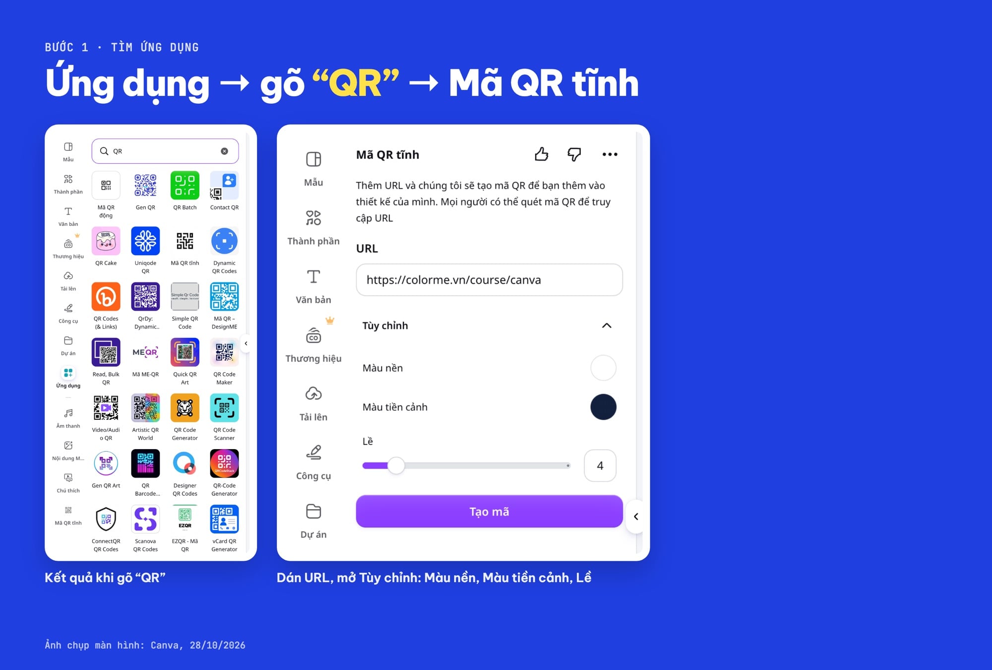 Tìm ứng dụng Mã QR tĩnh trong Canva