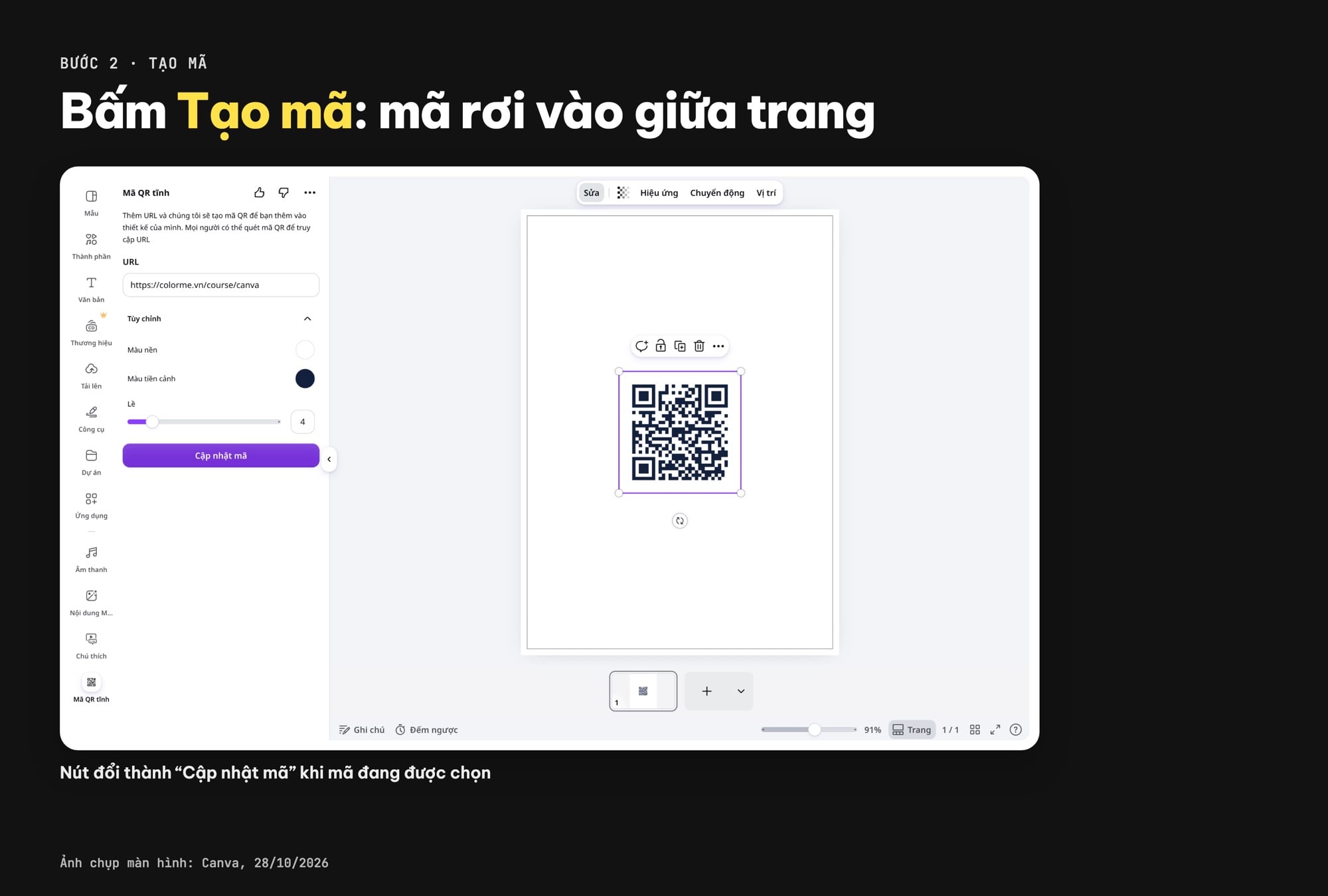 Cách tạo mã QR trong Canva bằng nút Tạo mã
