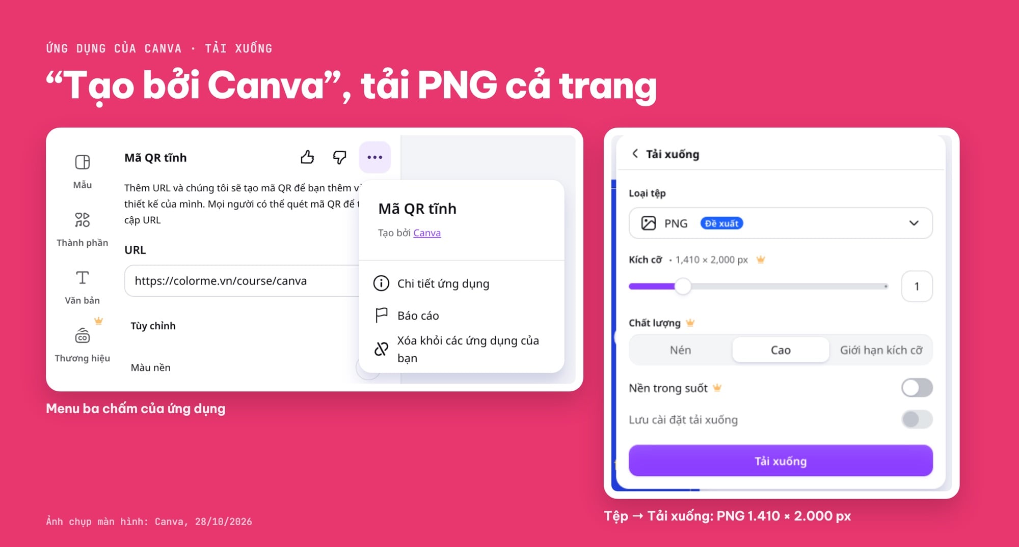 Ứng dụng Mã QR tĩnh tạo bởi Canva và tải PNG