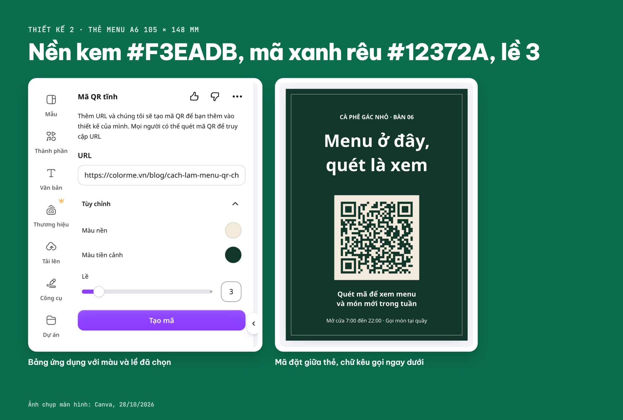 Đổi màu mã QR trên menu Canva