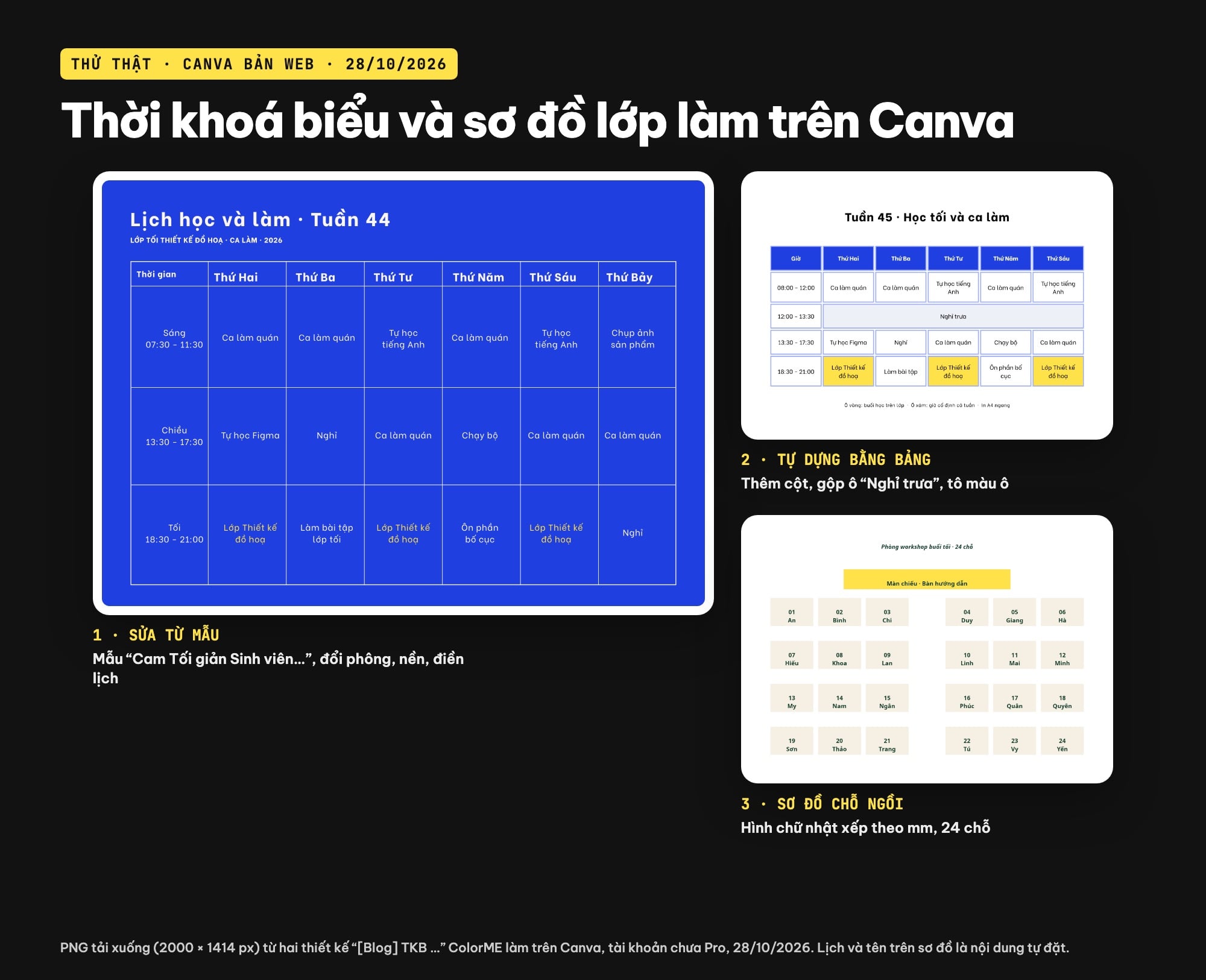 Mẫu thời khóa biểu Canva và sơ đồ lớp Canva làm thử