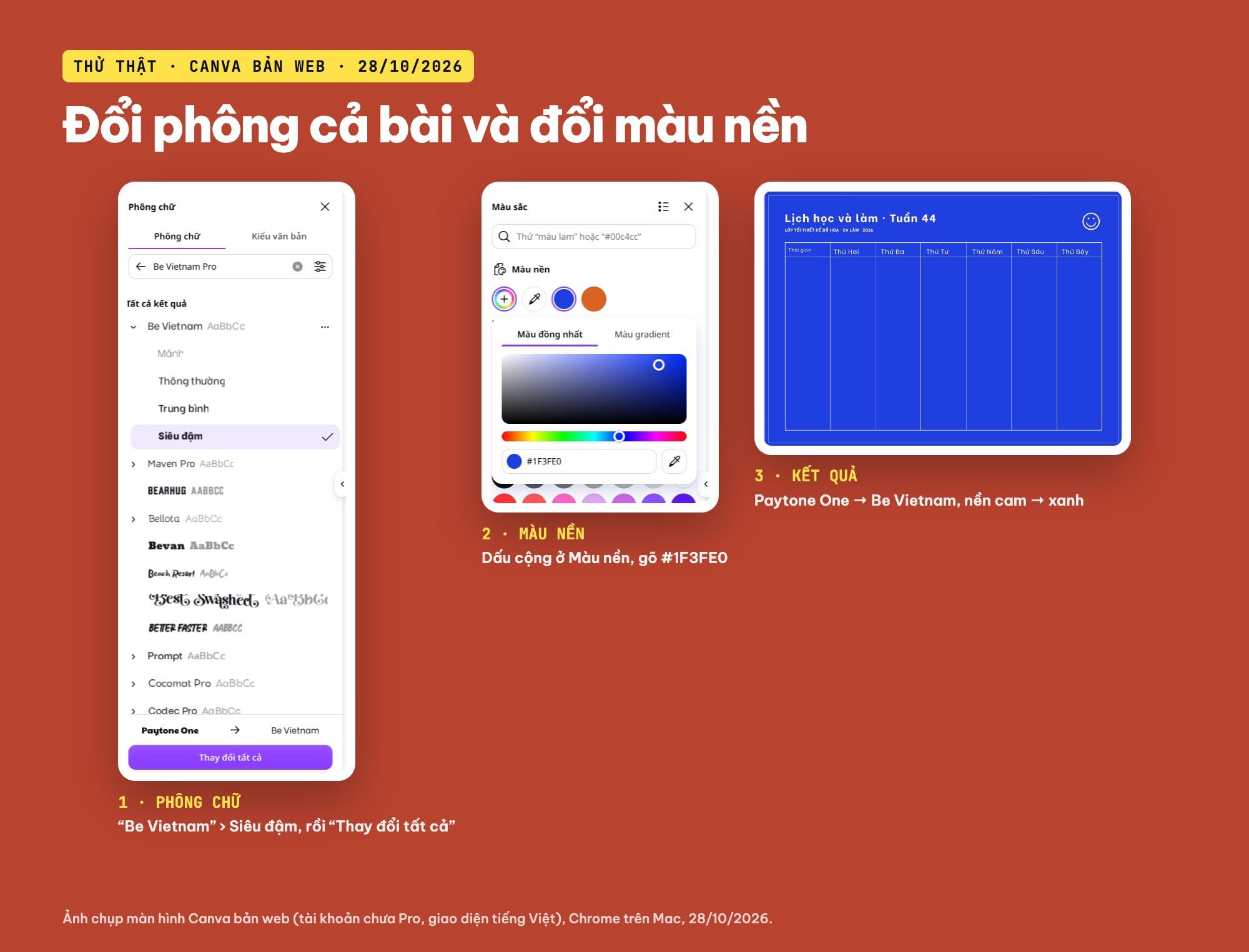 Đổi phông và màu nền mẫu thời khóa biểu Canva