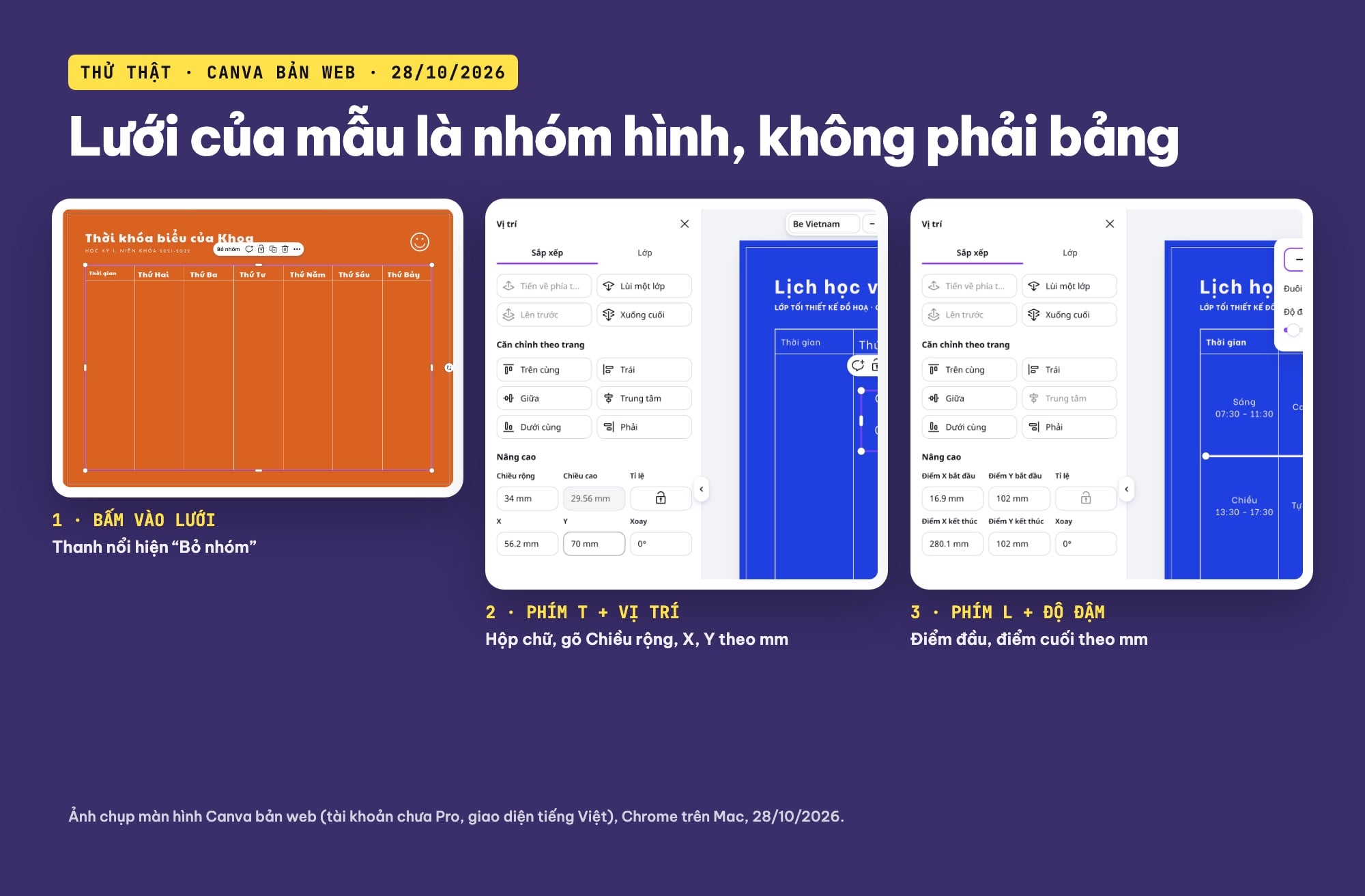 Điền lịch vào mẫu thời khóa biểu Canva bằng hộp chữ