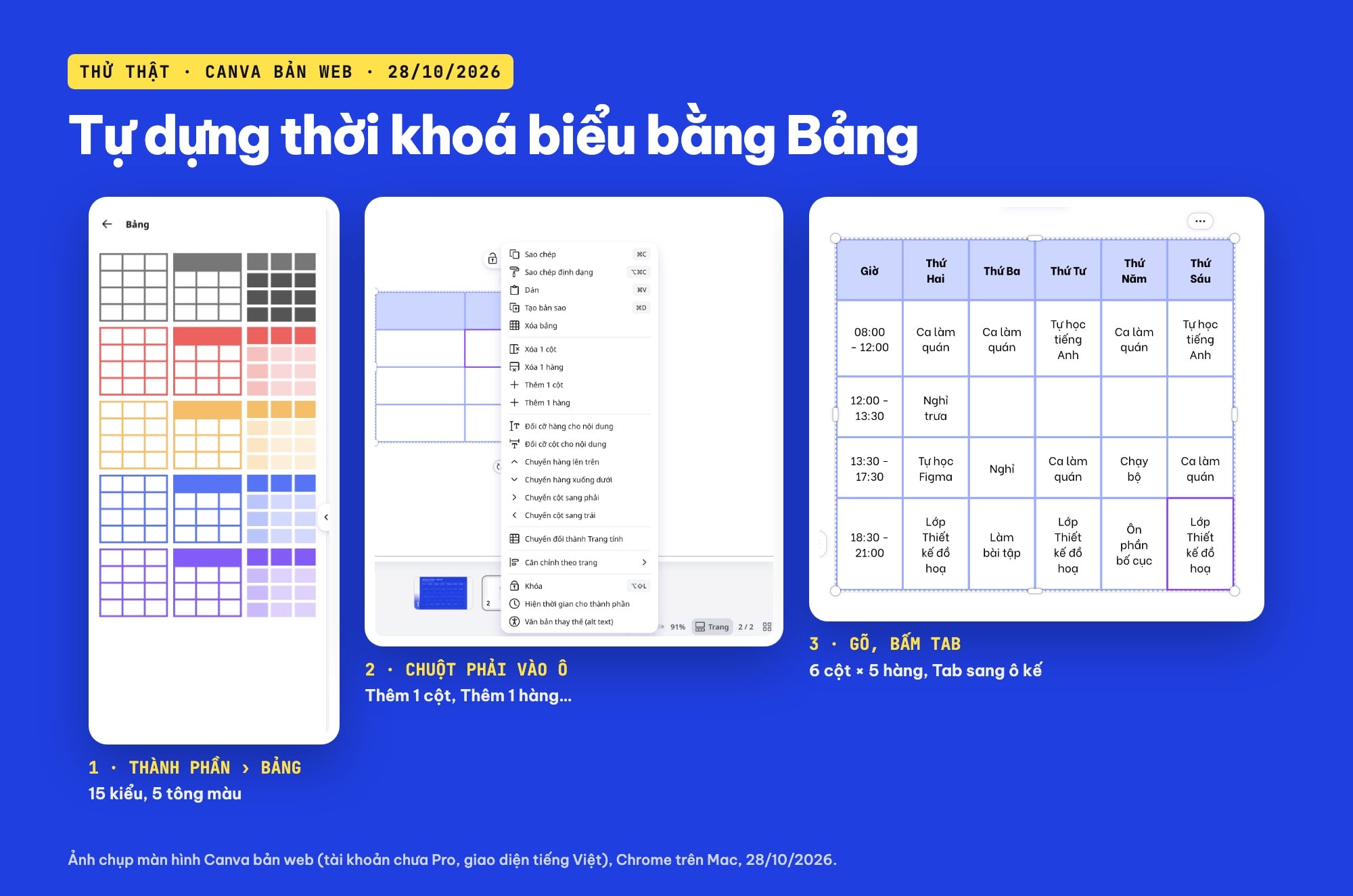 Tạo bảng thời khóa biểu trong Canva