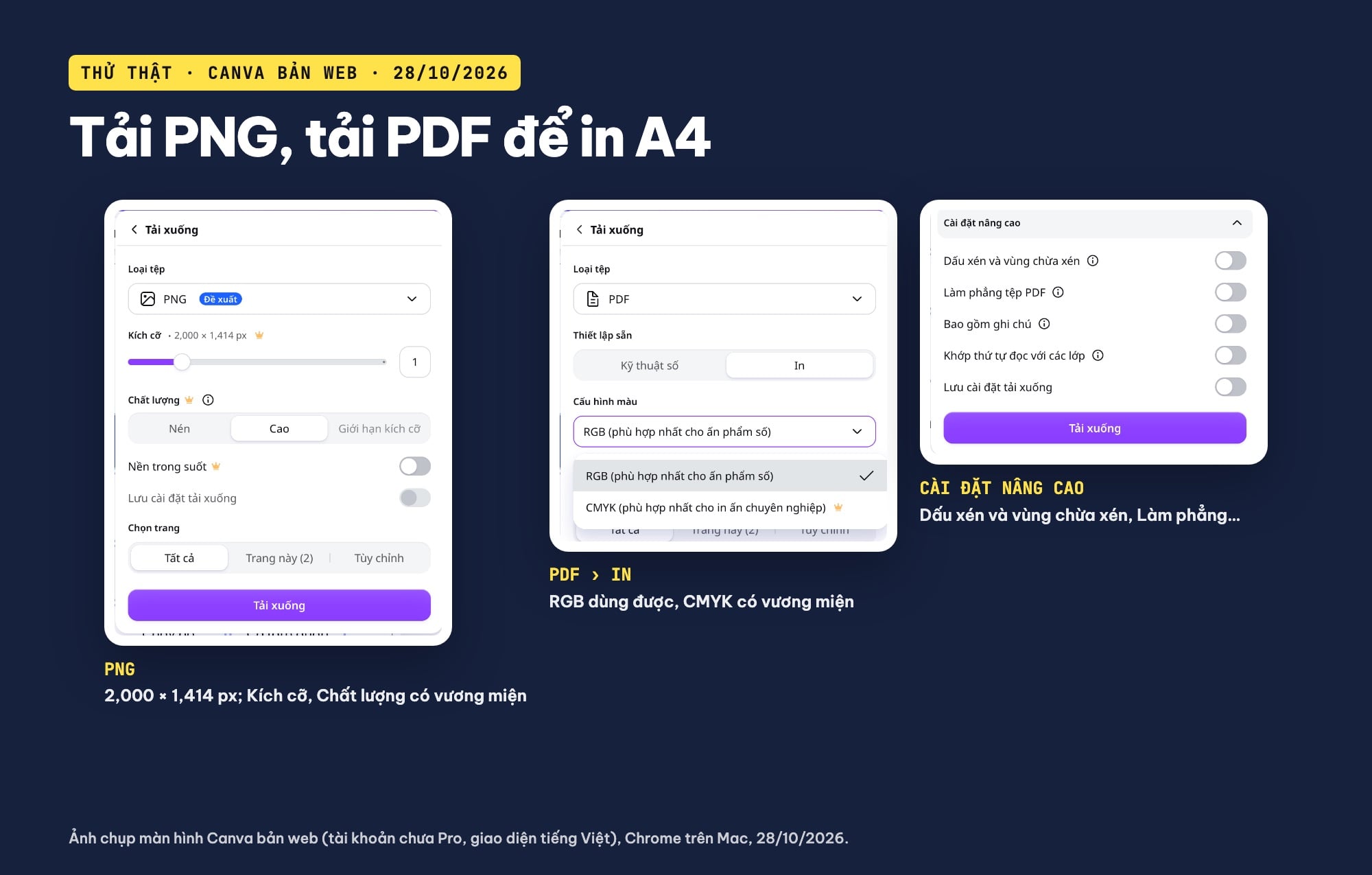 Tải PNG và PDF in A4 từ Canva