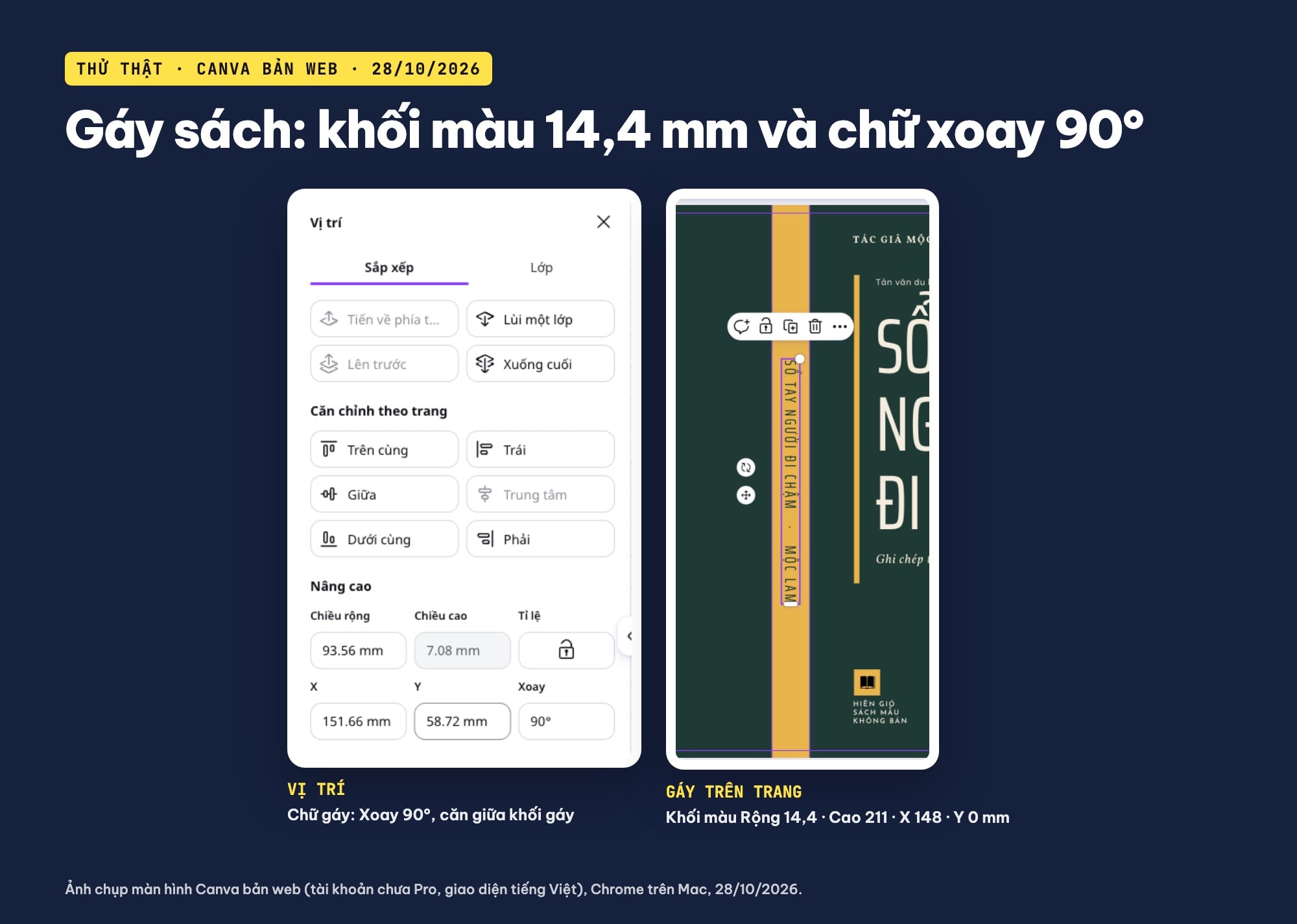 Xoay chữ gáy sách 90 độ trong Canva
