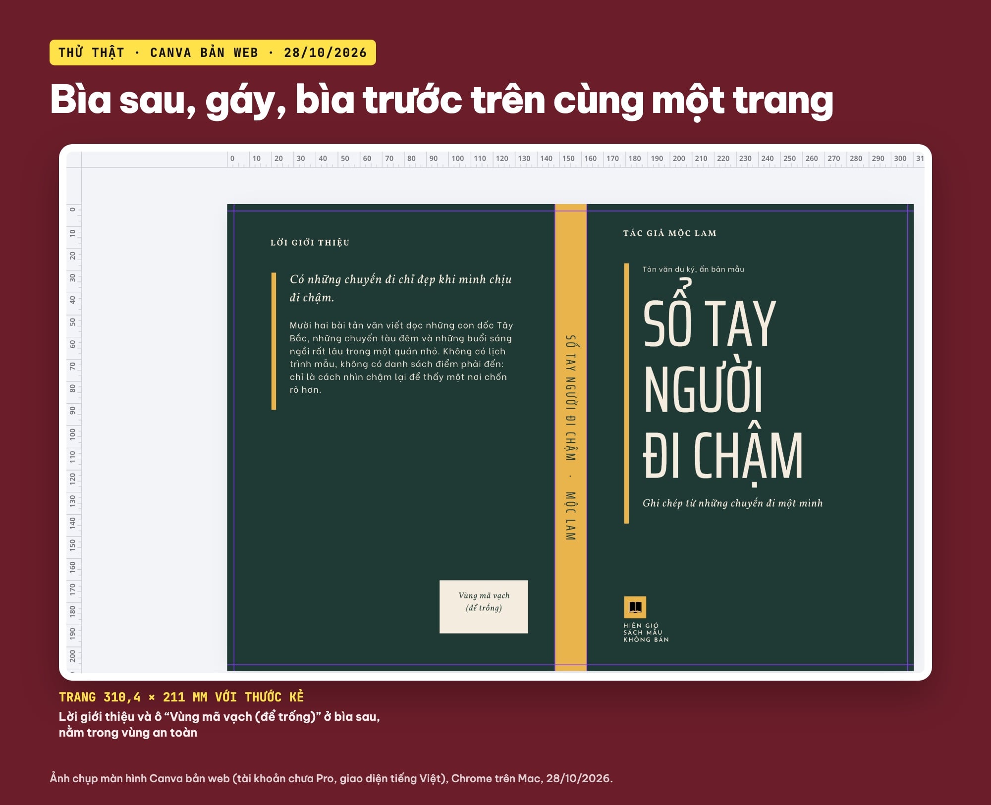 Bìa sau, gáy và bìa trước trên một trang Canva
