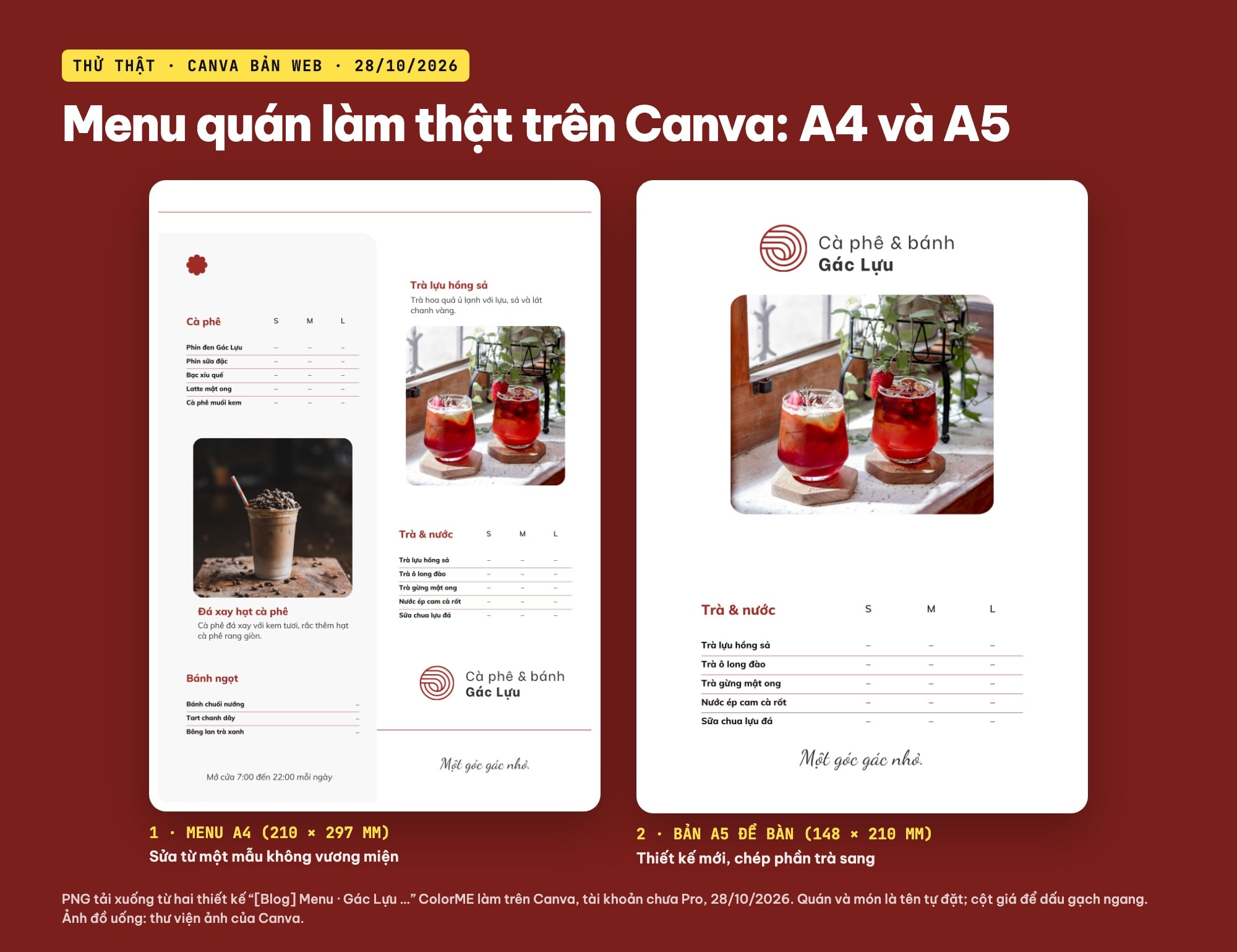 Thiết kế menu Canva: menu A4 và menu A5 để bàn