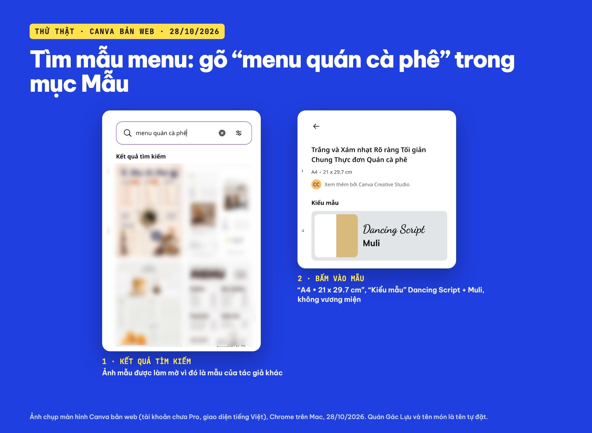Tìm mẫu menu quán cà phê trên Canva