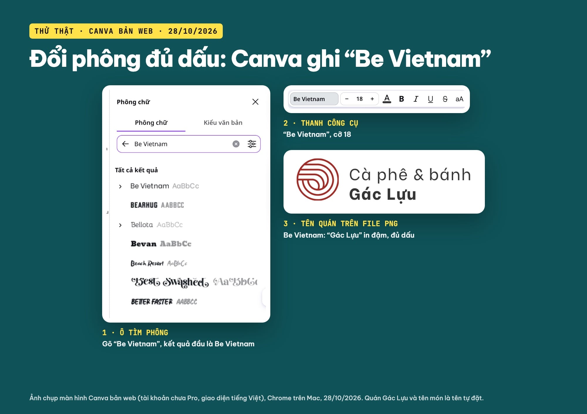 Đổi font tiếng Việt cho menu trên Canva