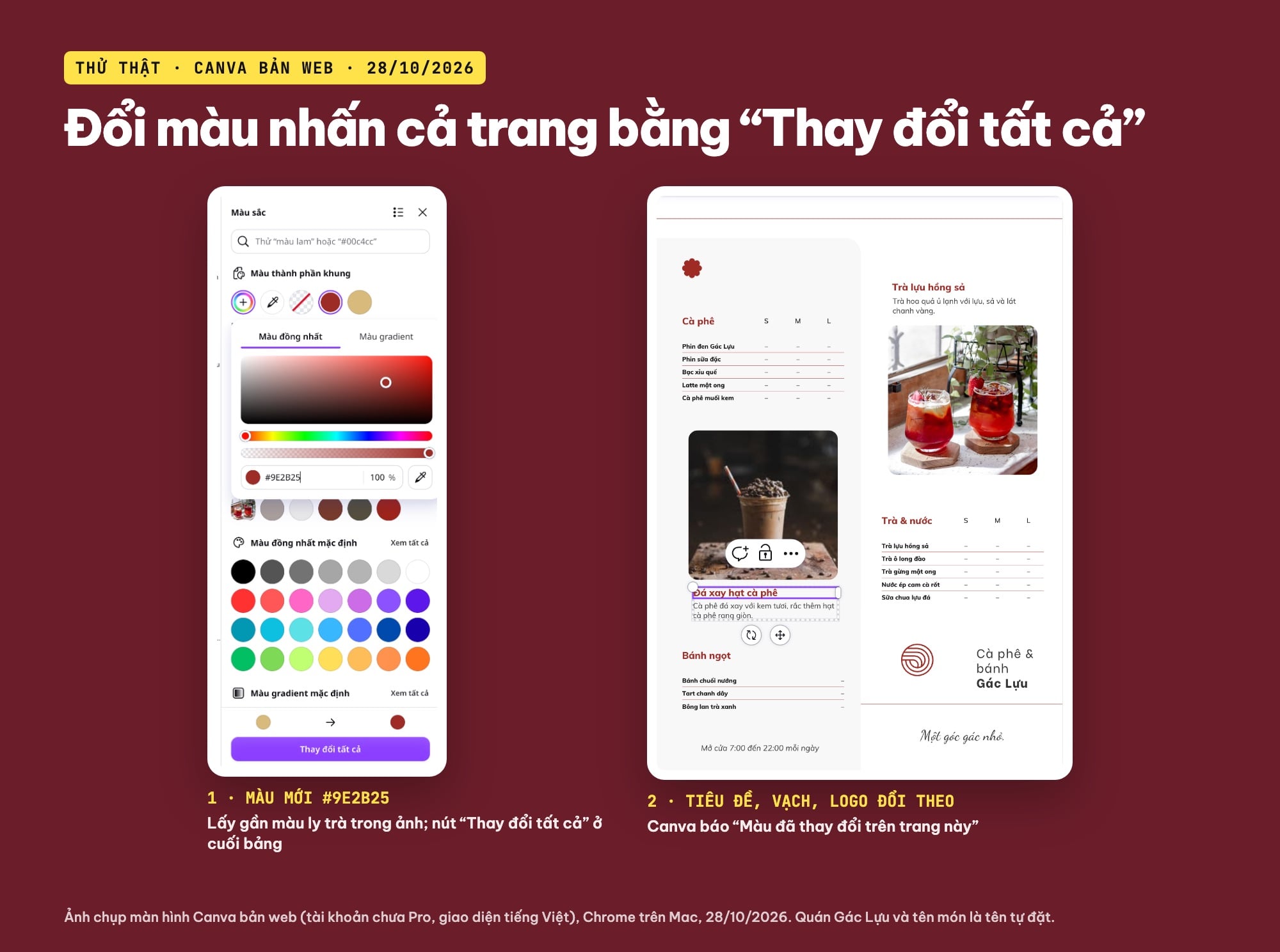 Đổi màu cả menu bằng Thay đổi tất cả trên Canva