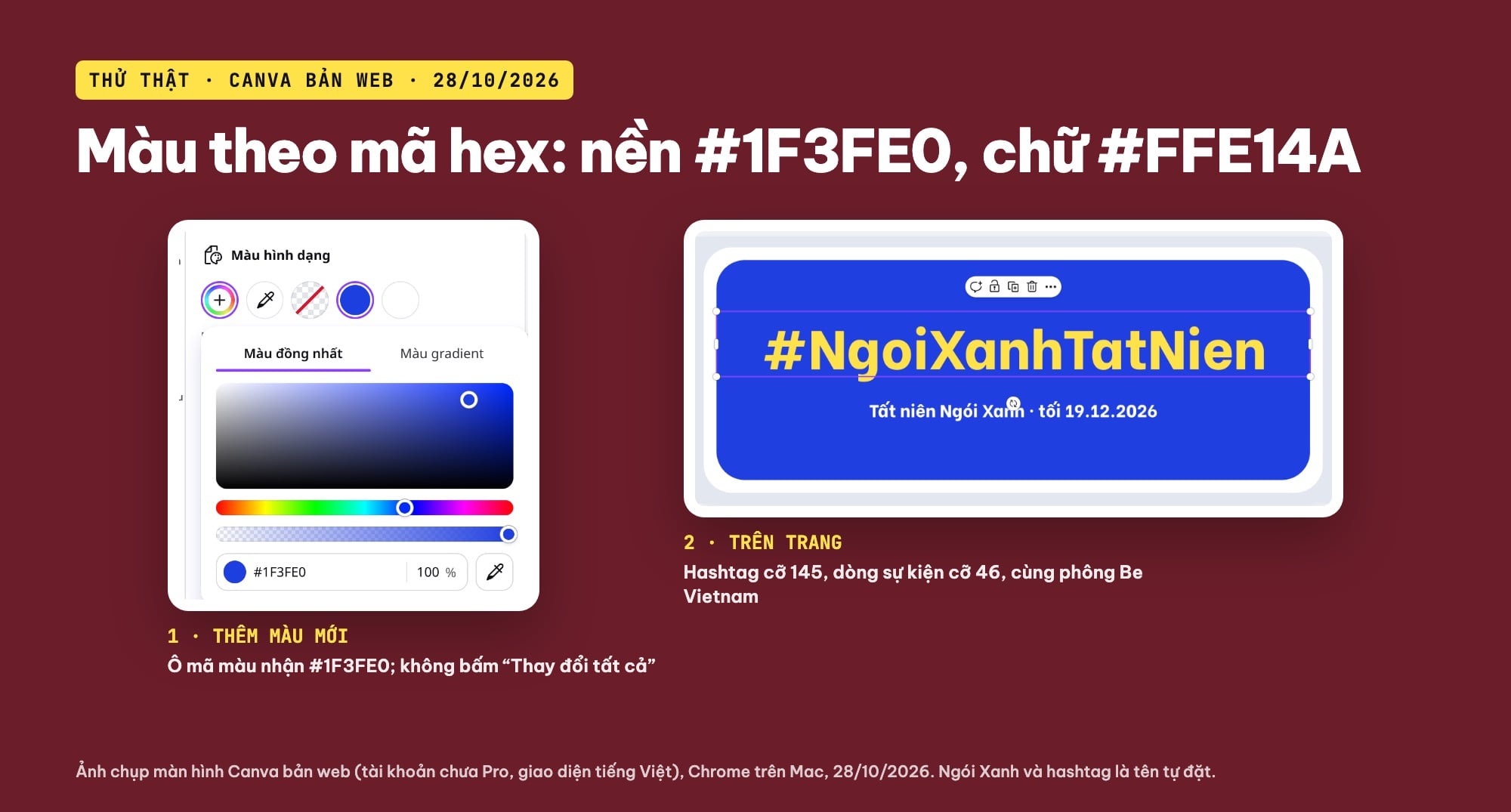 Đổi màu nền và chữ hashtag bằng mã hex trên Canva