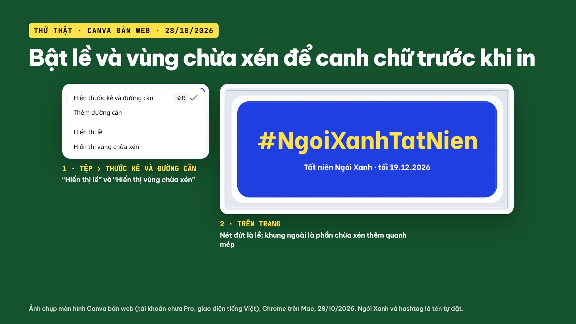 Bật lề và vùng chừa xén trên Canva trước khi in hashtag