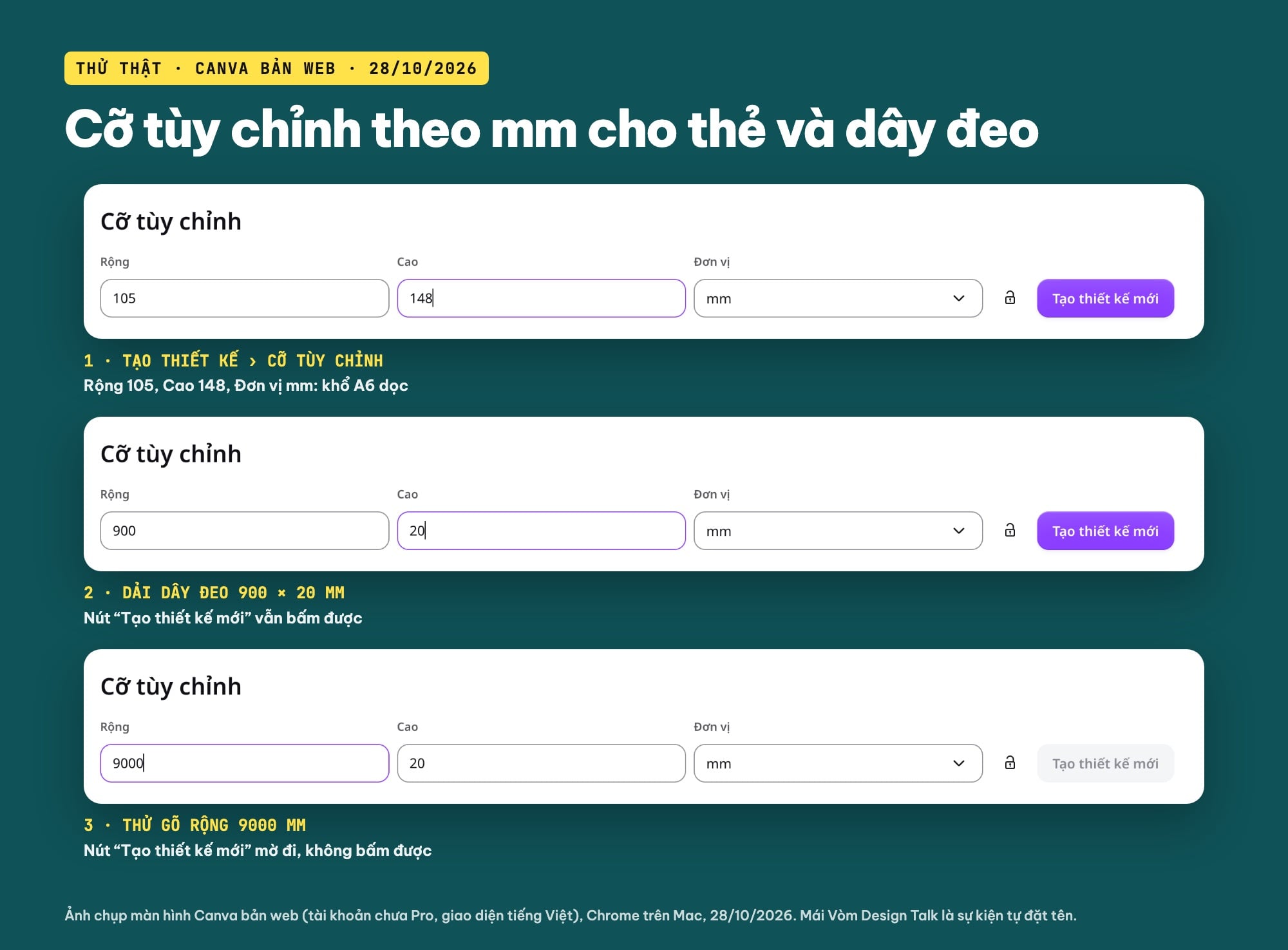 Tạo cỡ tùy chỉnh theo mm cho thẻ đeo trên Canva