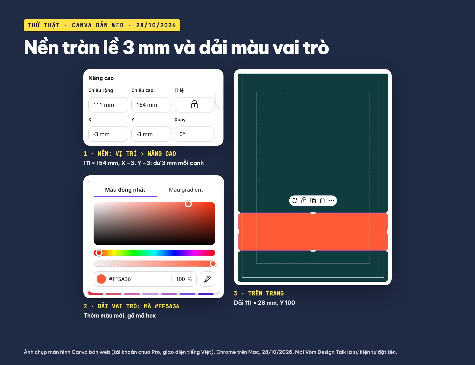 Nền tràn lề và dải màu vai trò trên thẻ đeo Canva