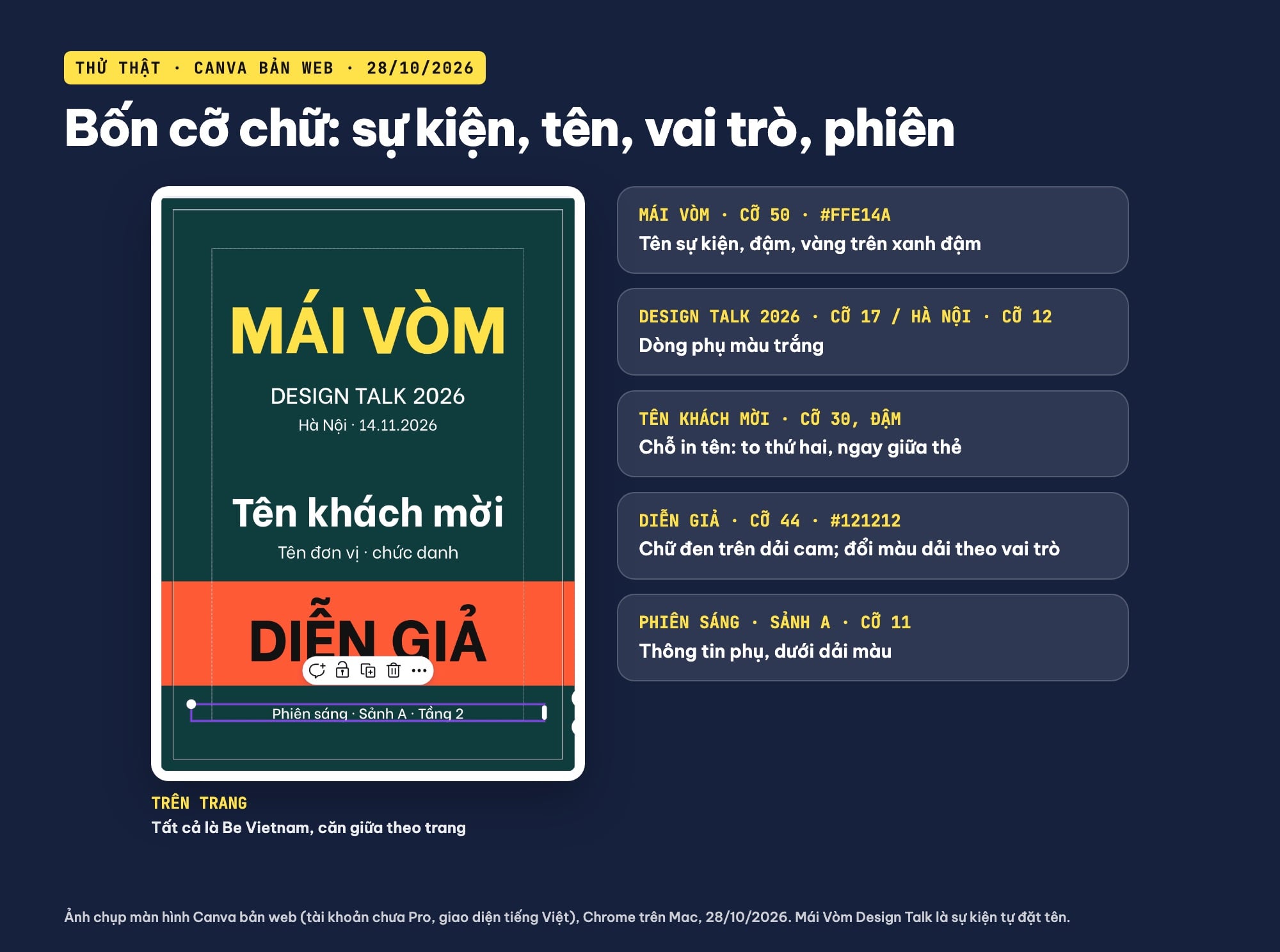 Cỡ chữ tên và vai trò trên thẻ đeo Canva