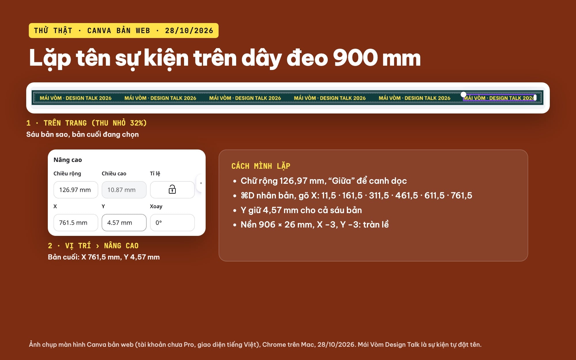 Thiết kế dây đeo thẻ lặp tên sự kiện trên Canva