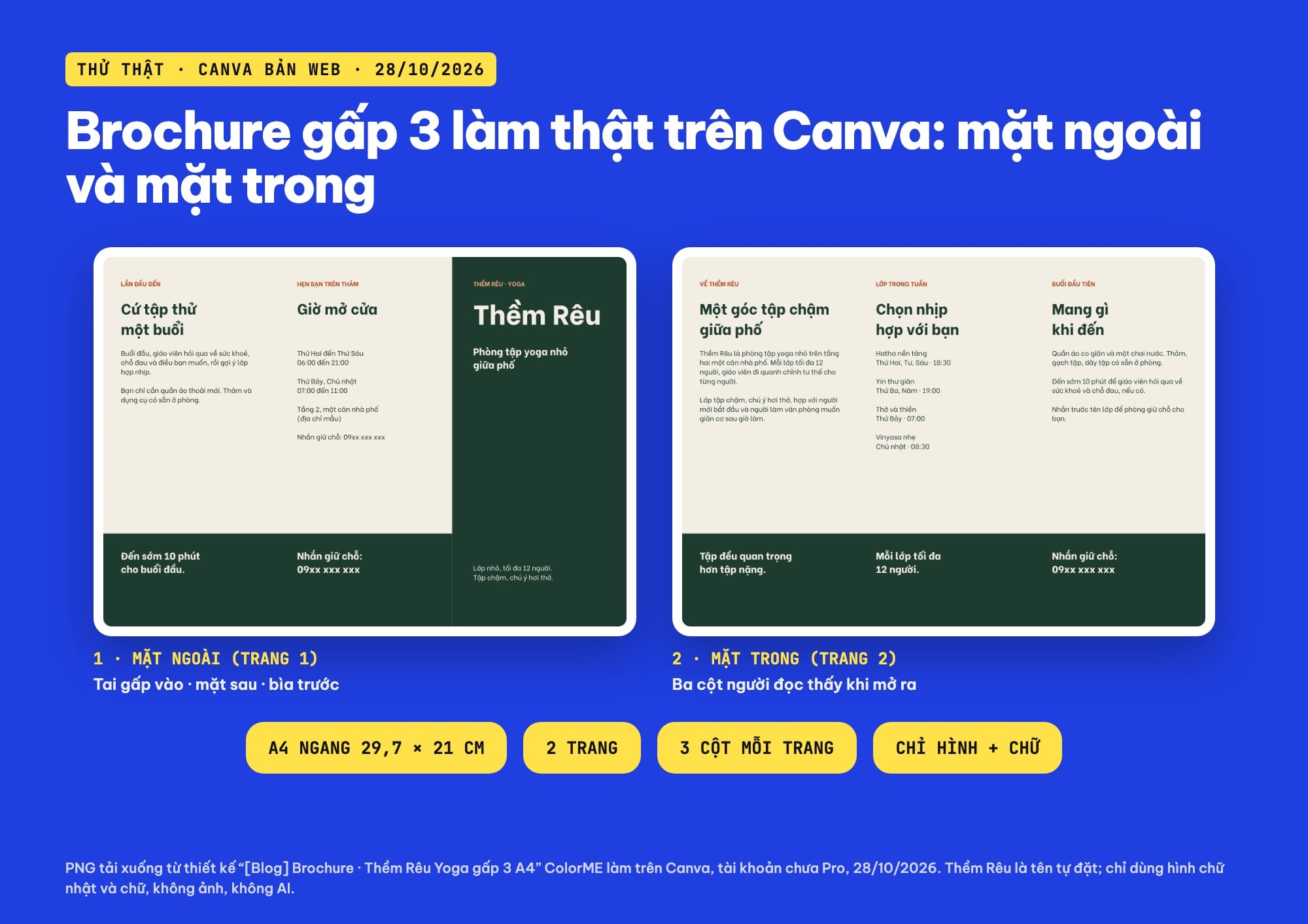 Brochure gấp 3 làm trên Canva, mặt ngoài và mặt trong