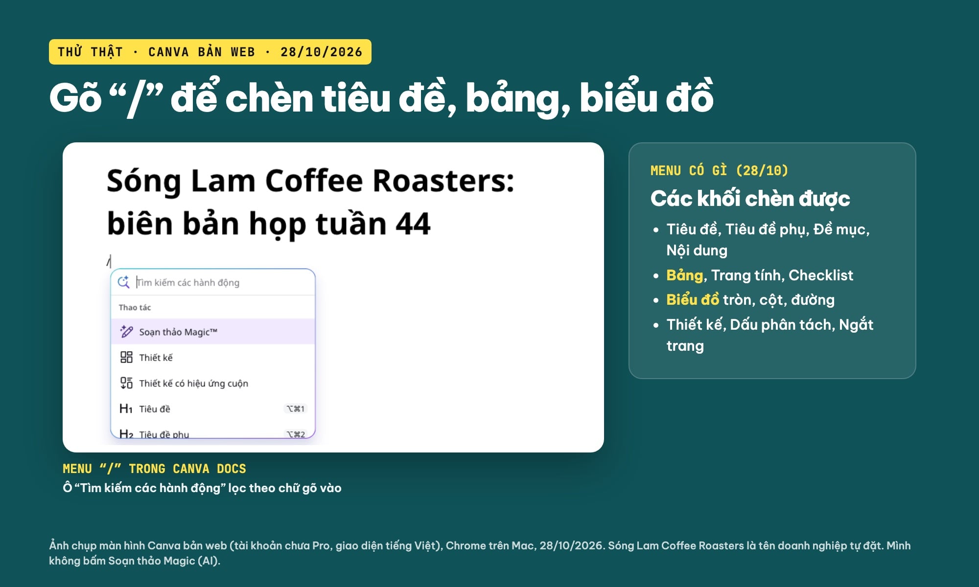Menu gạch chéo trong Canva Docs