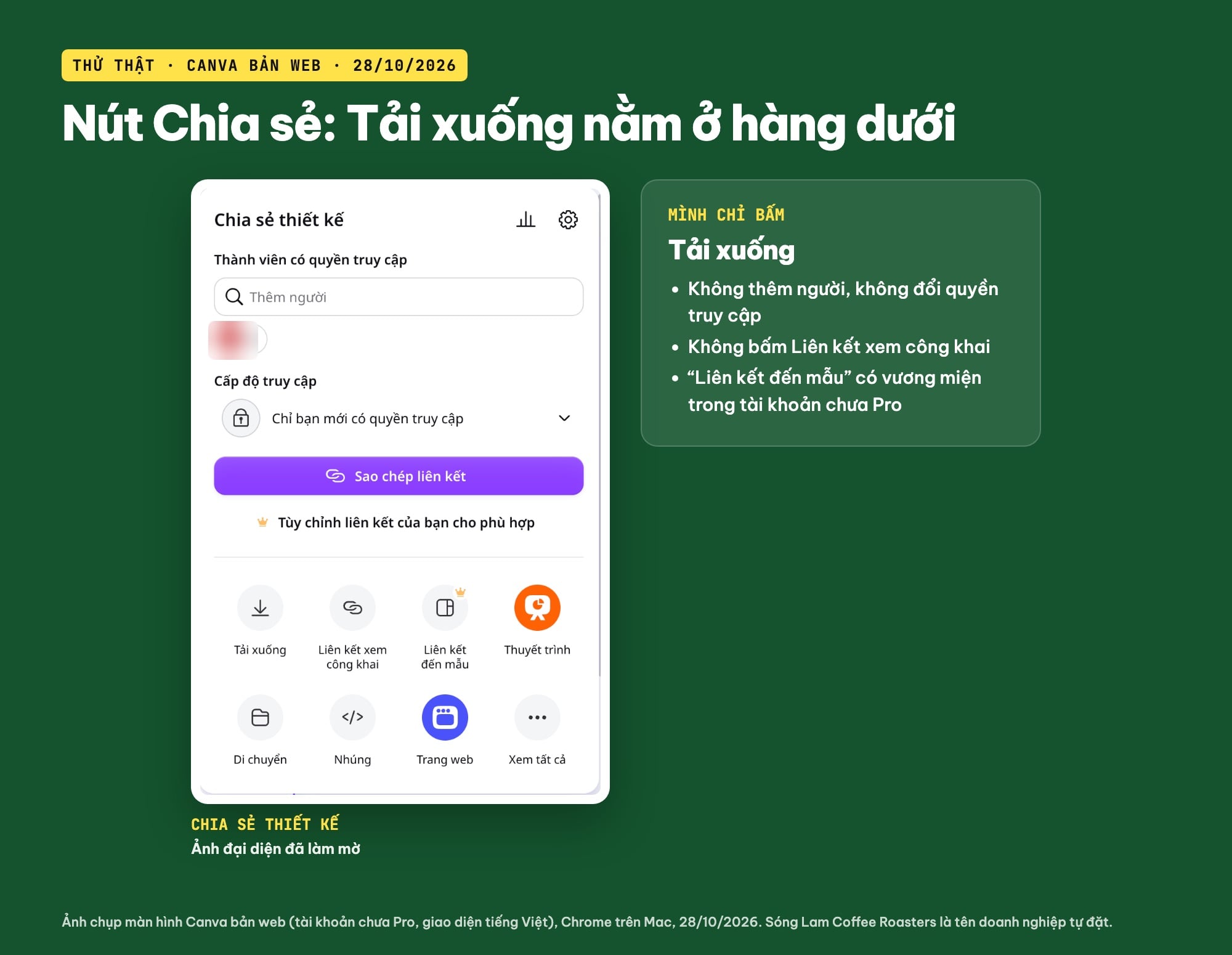 Nút Chia sẻ và Tải xuống trong Canva Docs