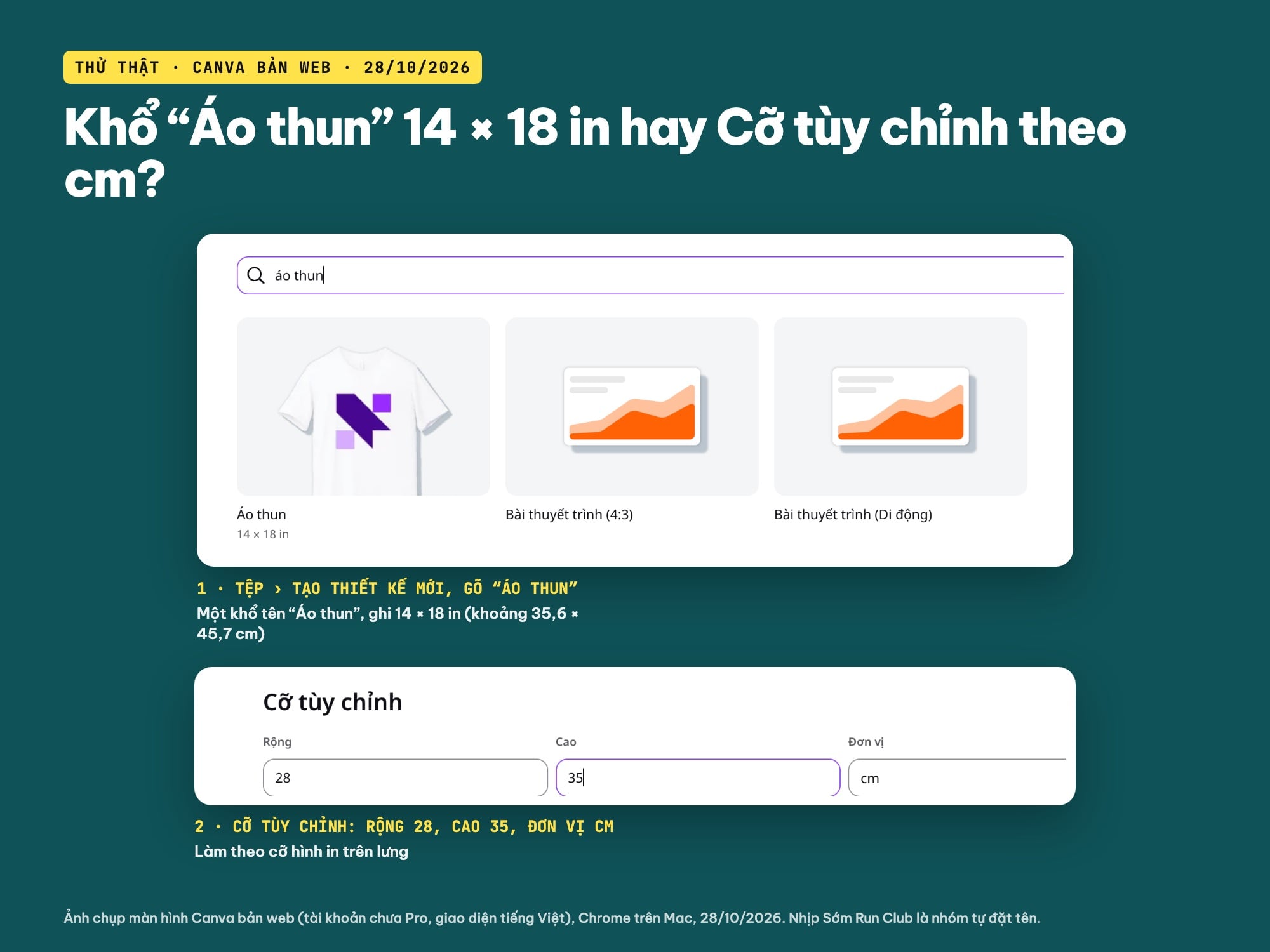 Khổ áo thun và cỡ tùy chỉnh theo cm trên Canva
