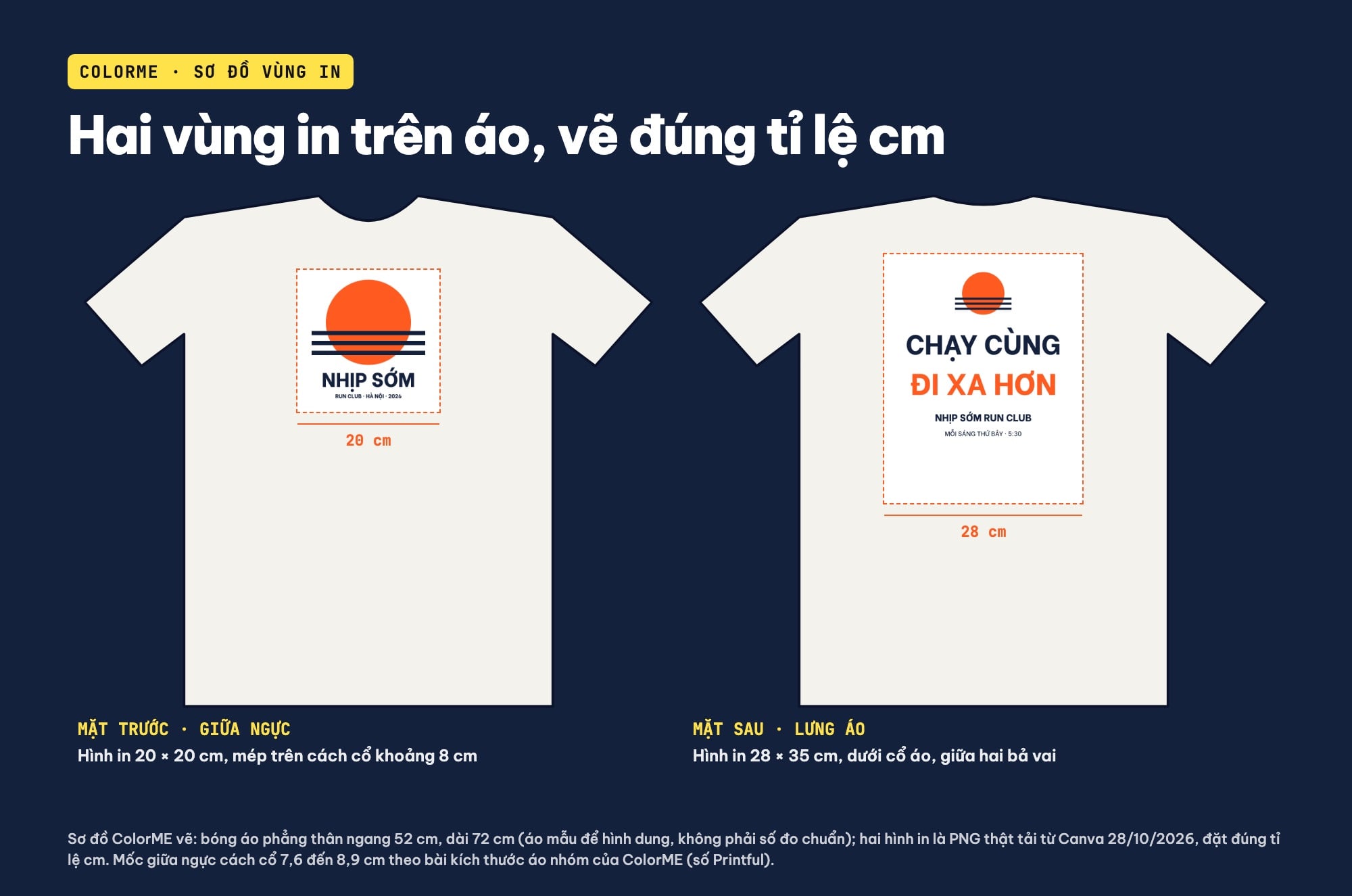 Vị trí hình in mặt trước và mặt sau áo nhóm