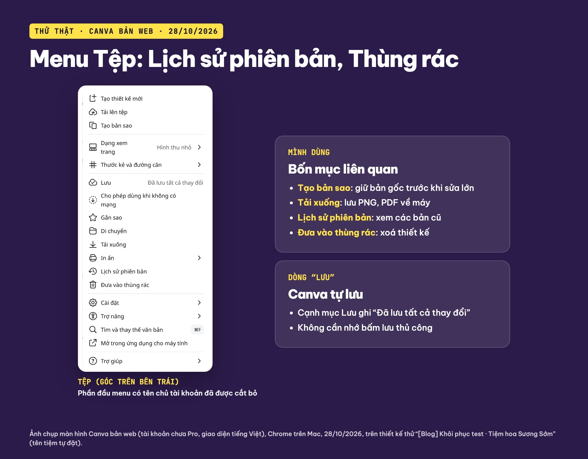 Menu Tệp trên Canva có Lịch sử phiên bản