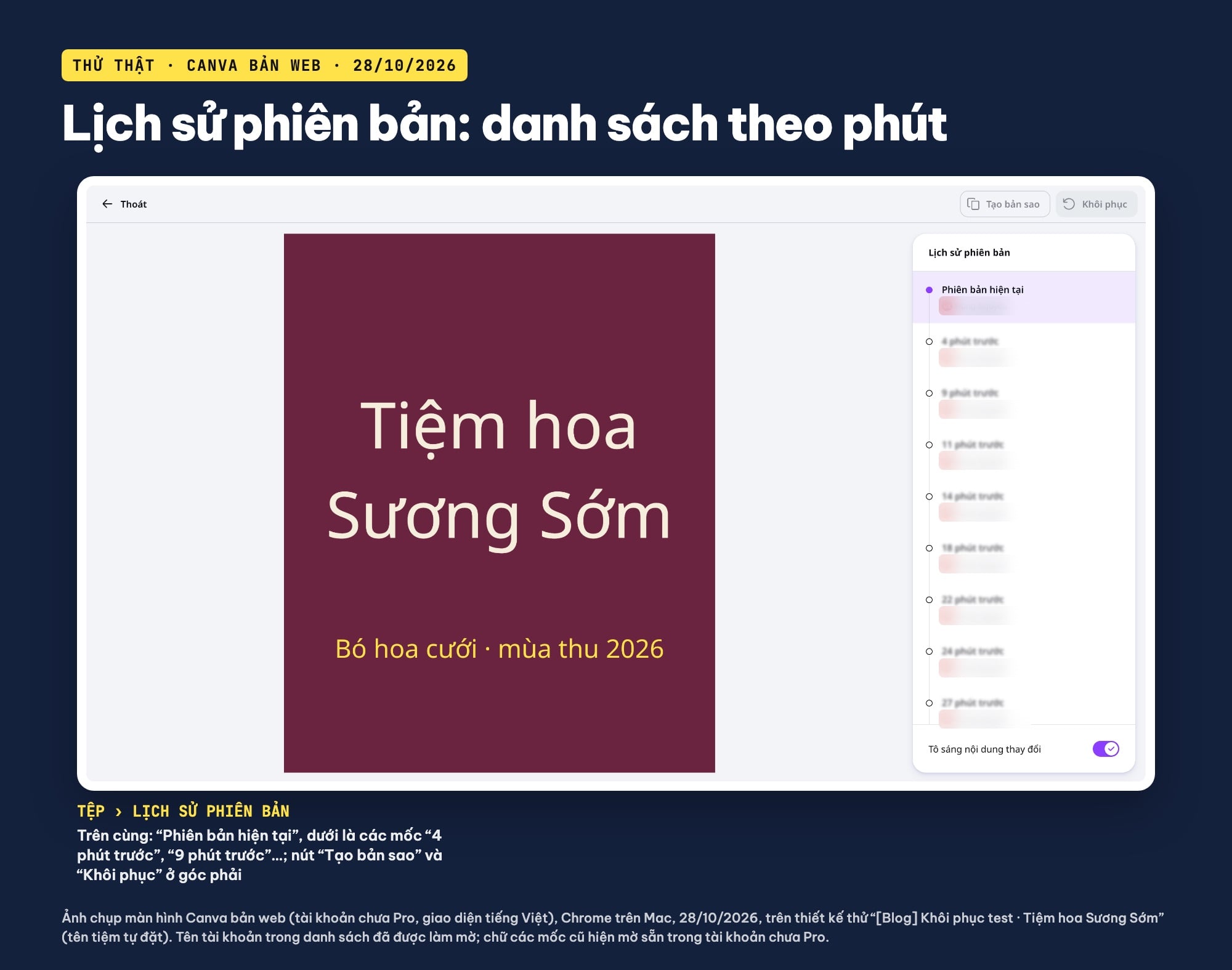 Lịch sử phiên bản trên Canva