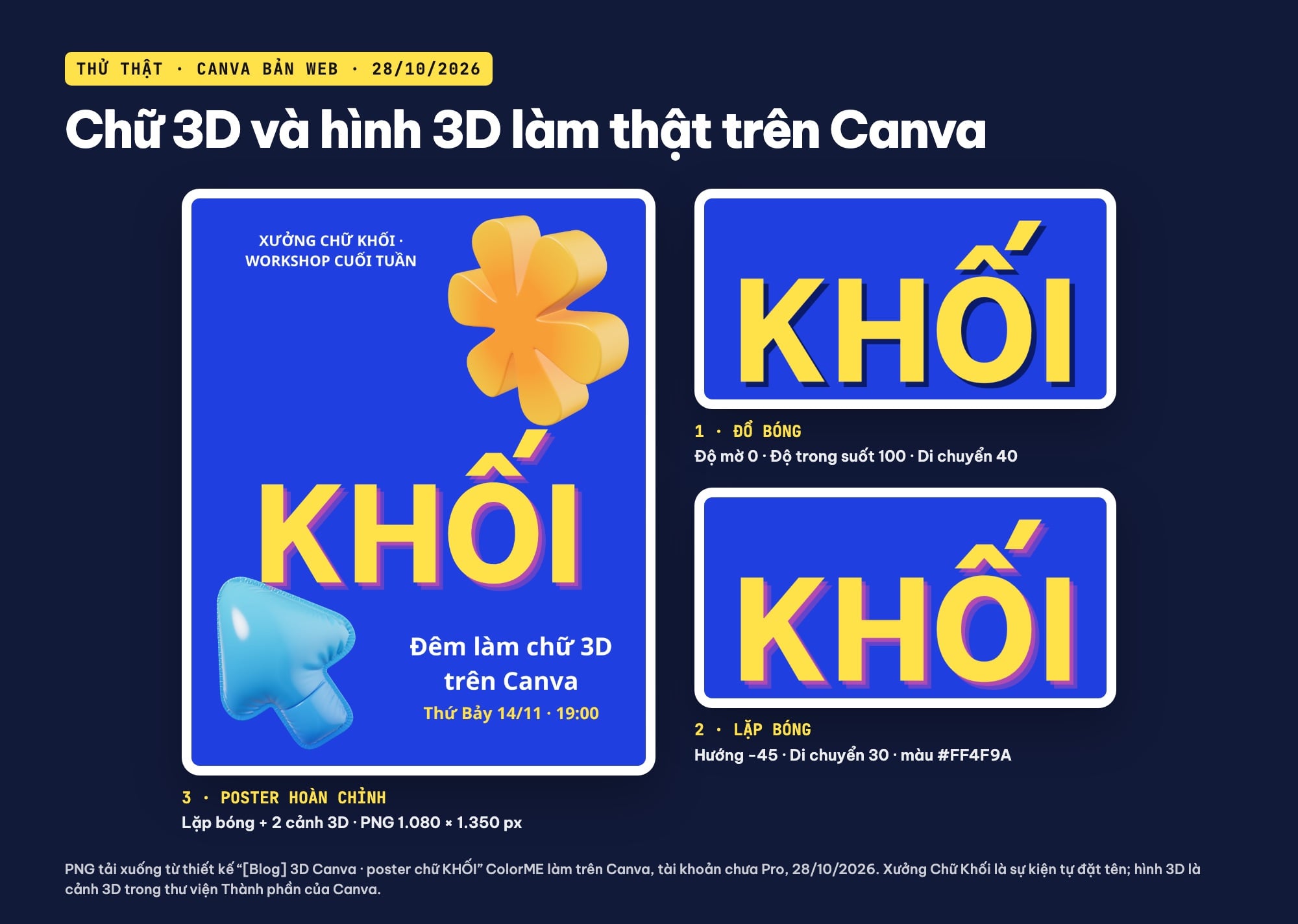 Chữ 3D và hình 3D làm trên Canva