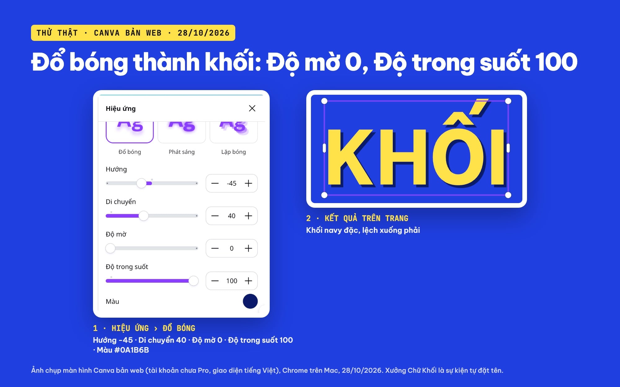 Làm chữ 3D bằng Đổ bóng trên Canva
