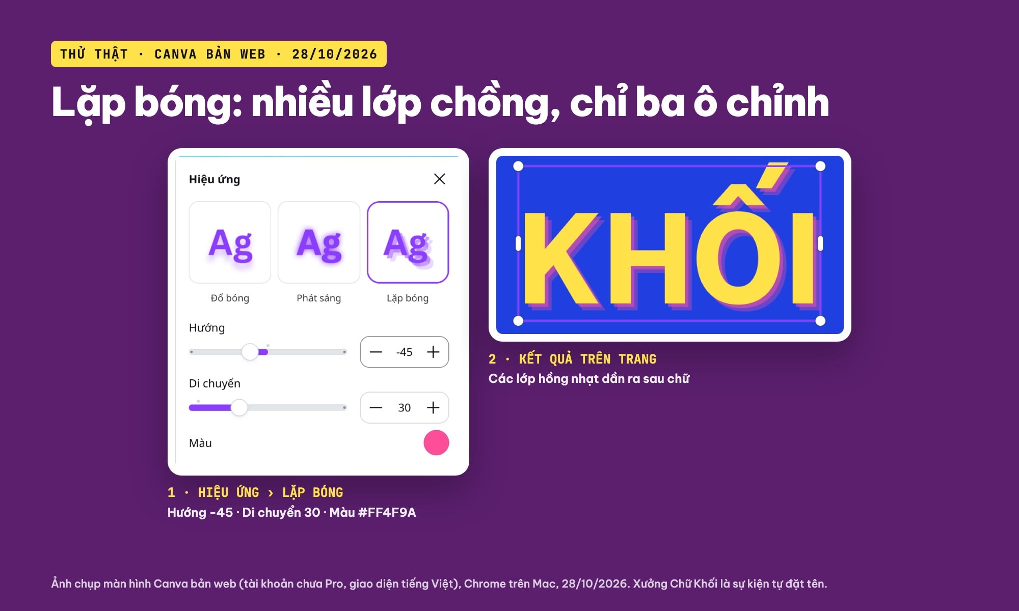 Hiệu ứng Lặp bóng làm chữ nhiều lớp trên Canva