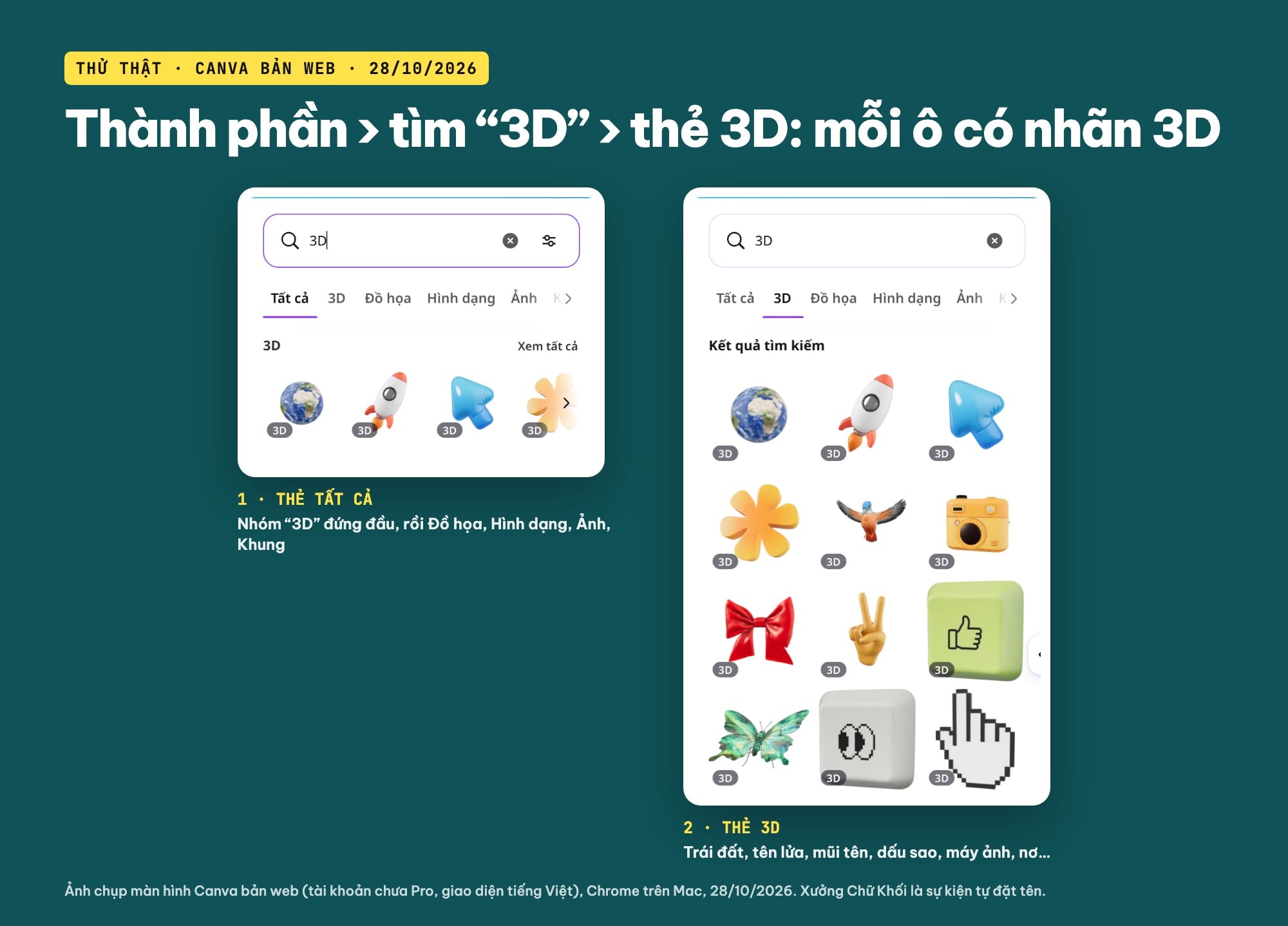 Tìm hình 3D trong Thành phần của Canva