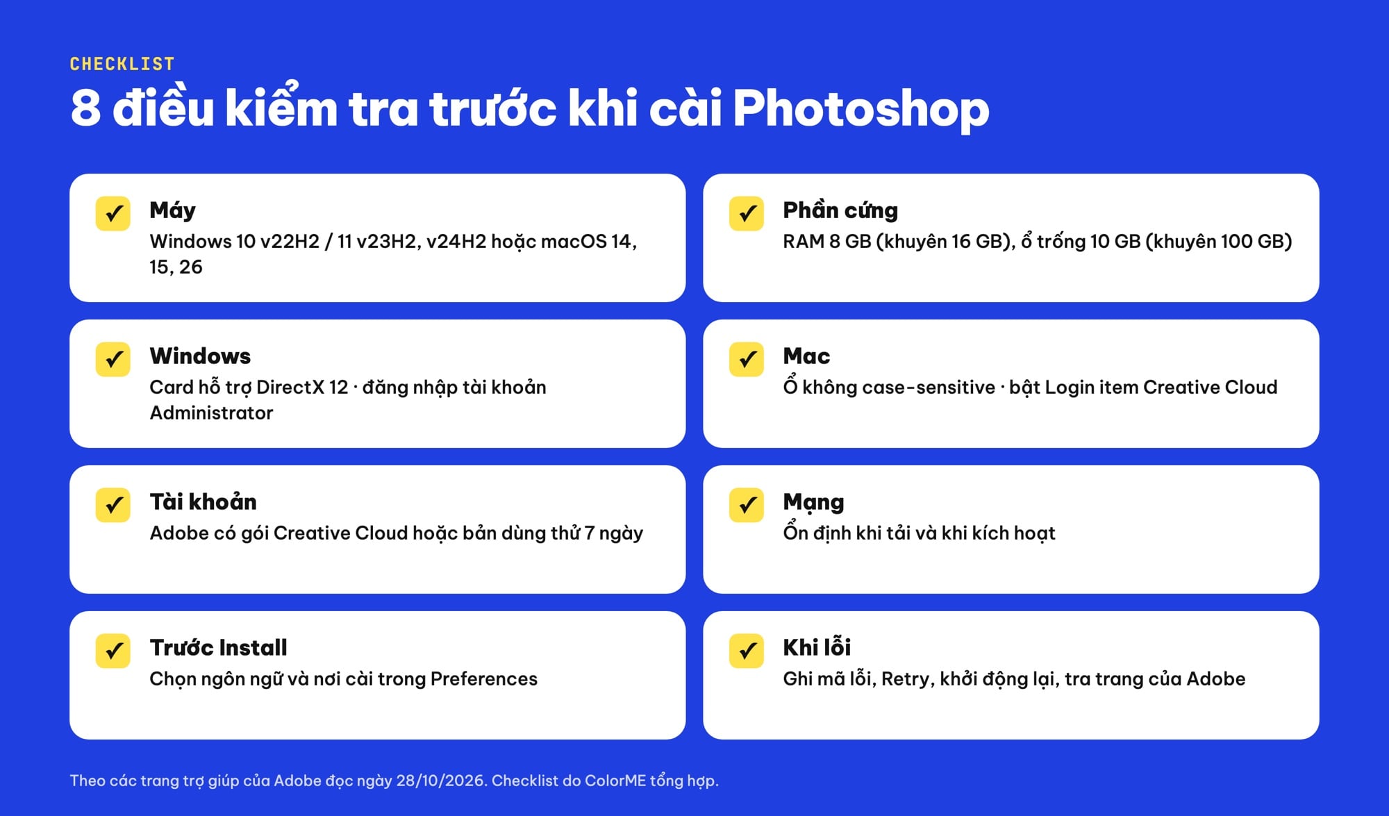 Checklist trước khi cài Photoshop