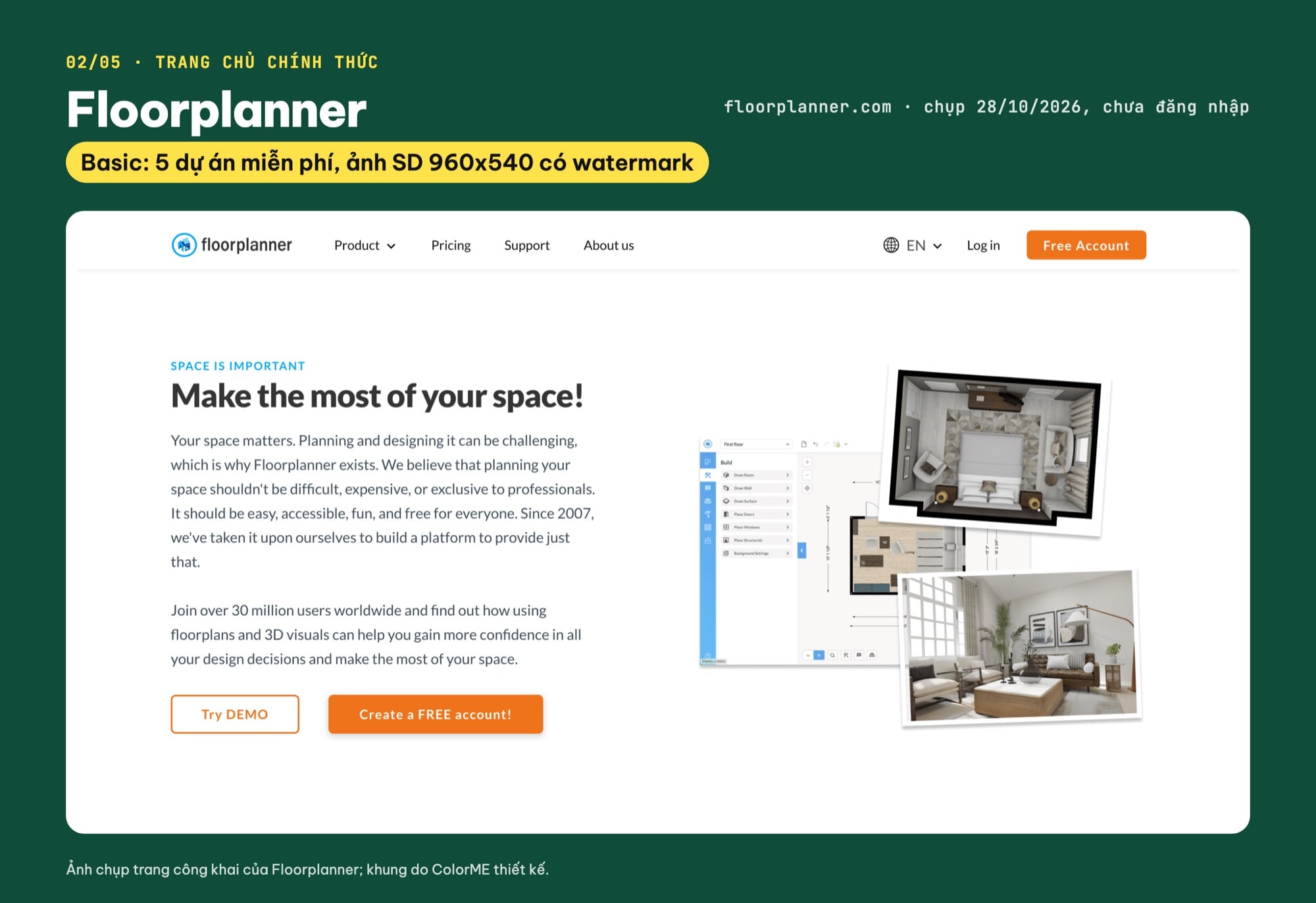 Floorplanner vẽ mặt bằng và xem 3D trên trình duyệt