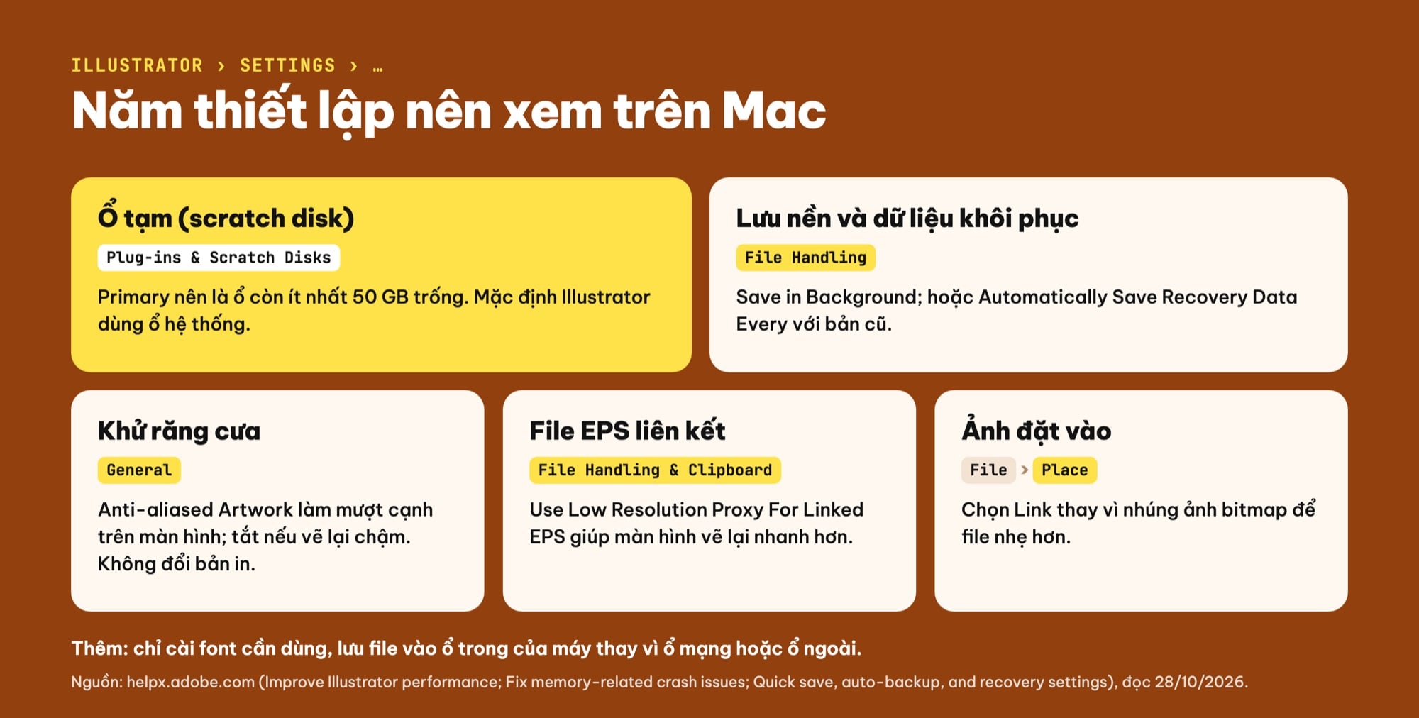 Thiết lập Illustrator trên Mac: scratch disk, lưu nền, khử răng cưa