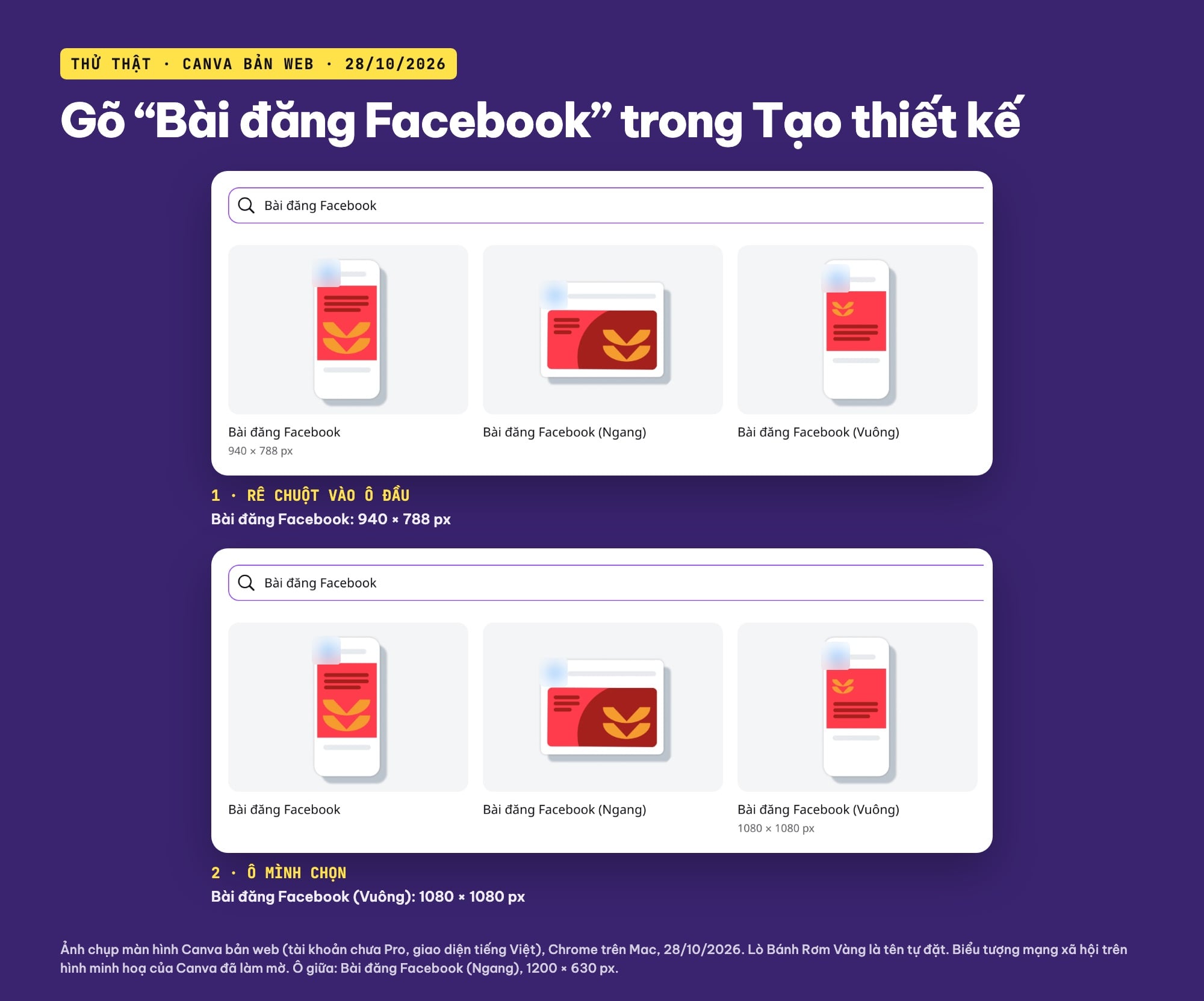 Kích thước bài đăng Facebook trong Canva